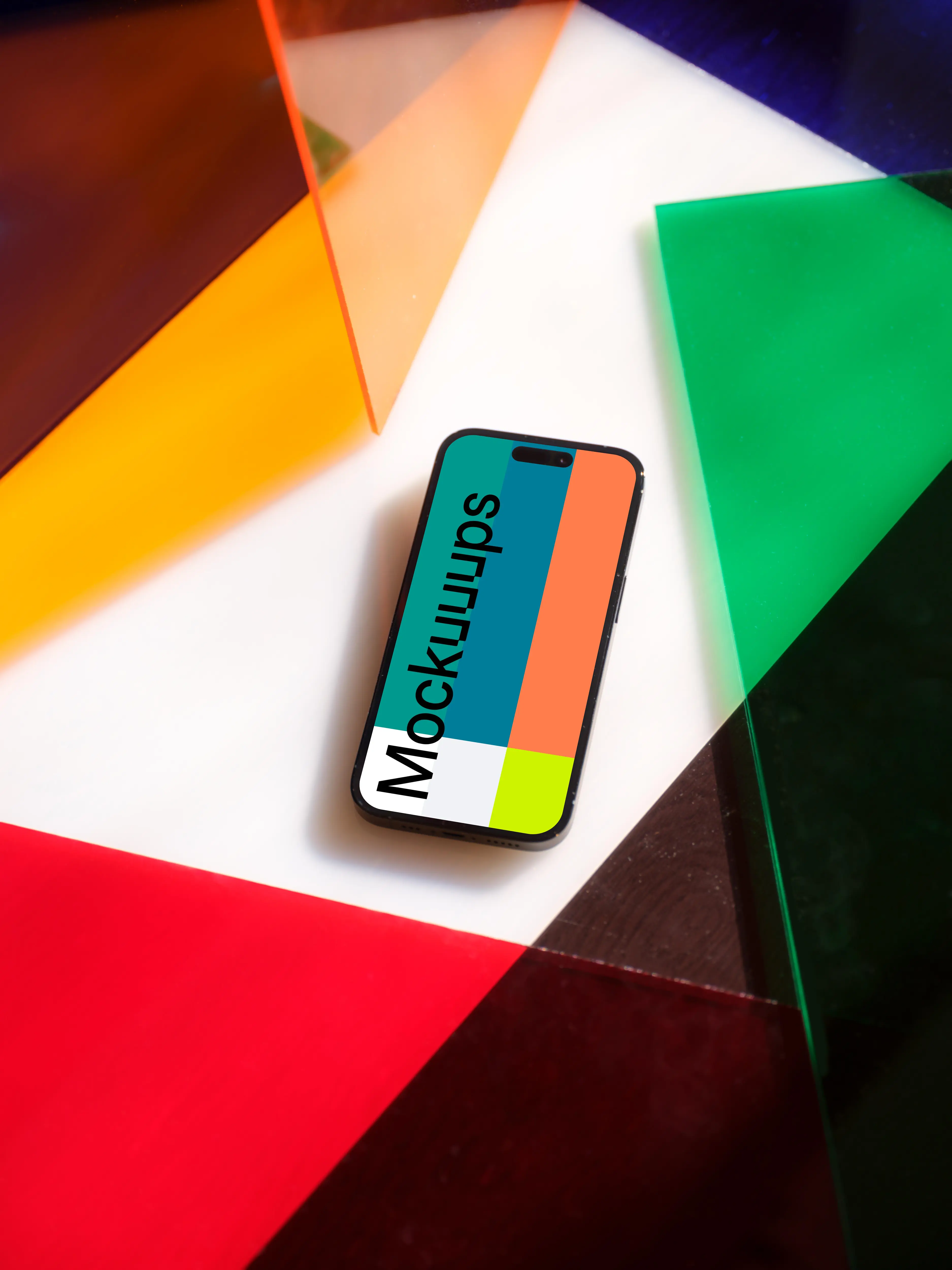 Free iPhone mockup on multicolored background