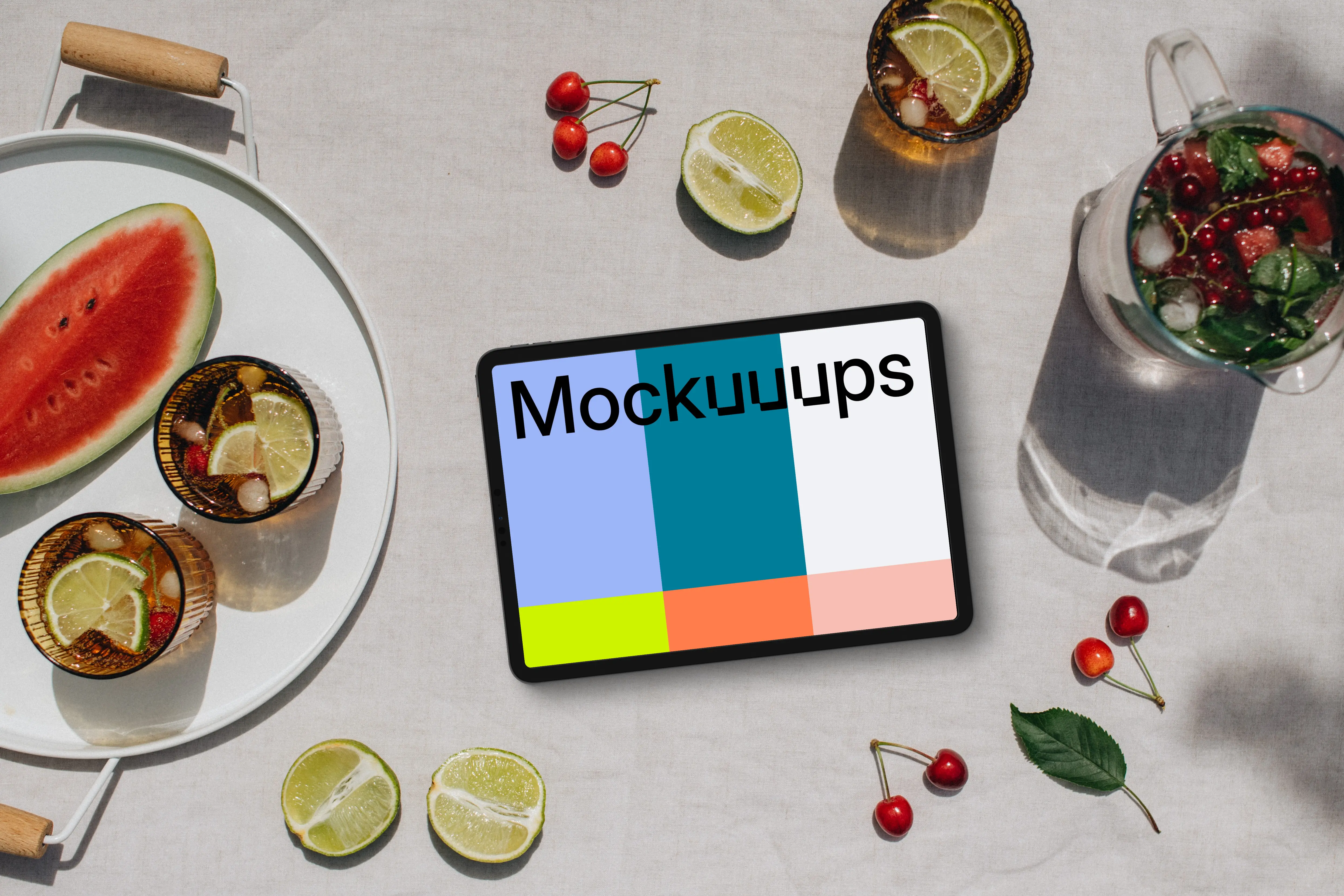 Landscape tablet mockup next to the fresh lemonade