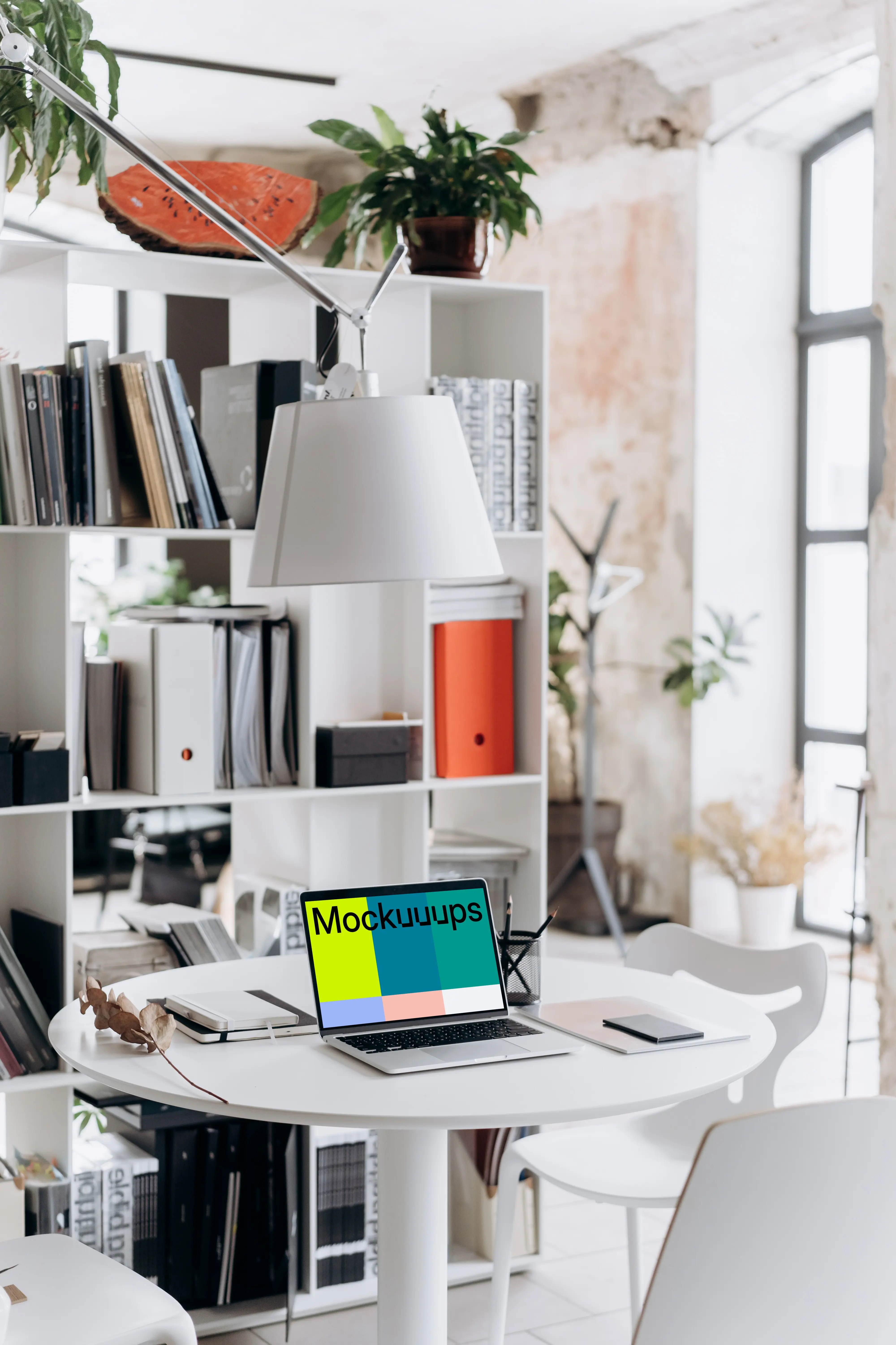 Laptop mockup in an office setting