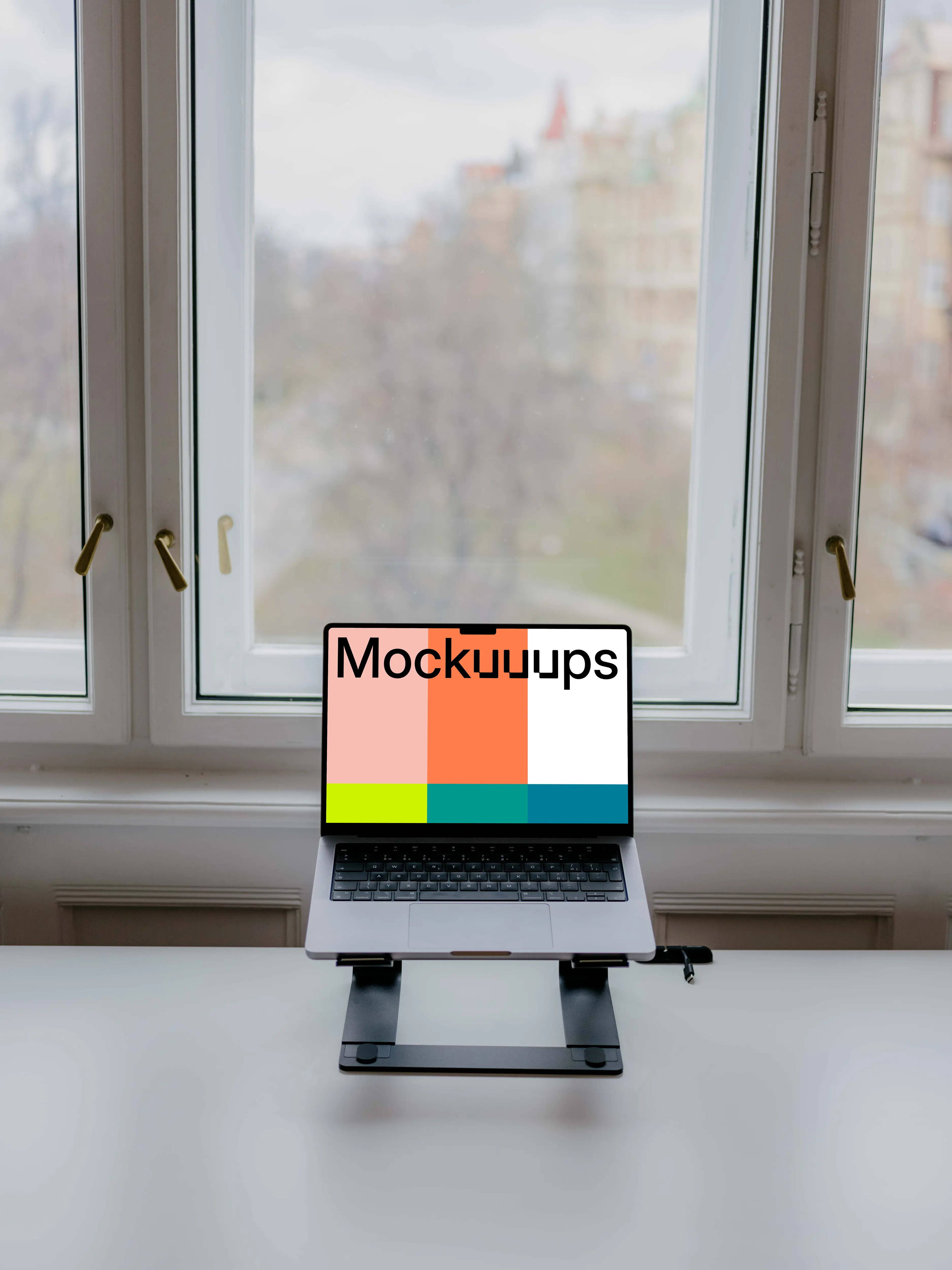 Laptop mockup in the standing dock