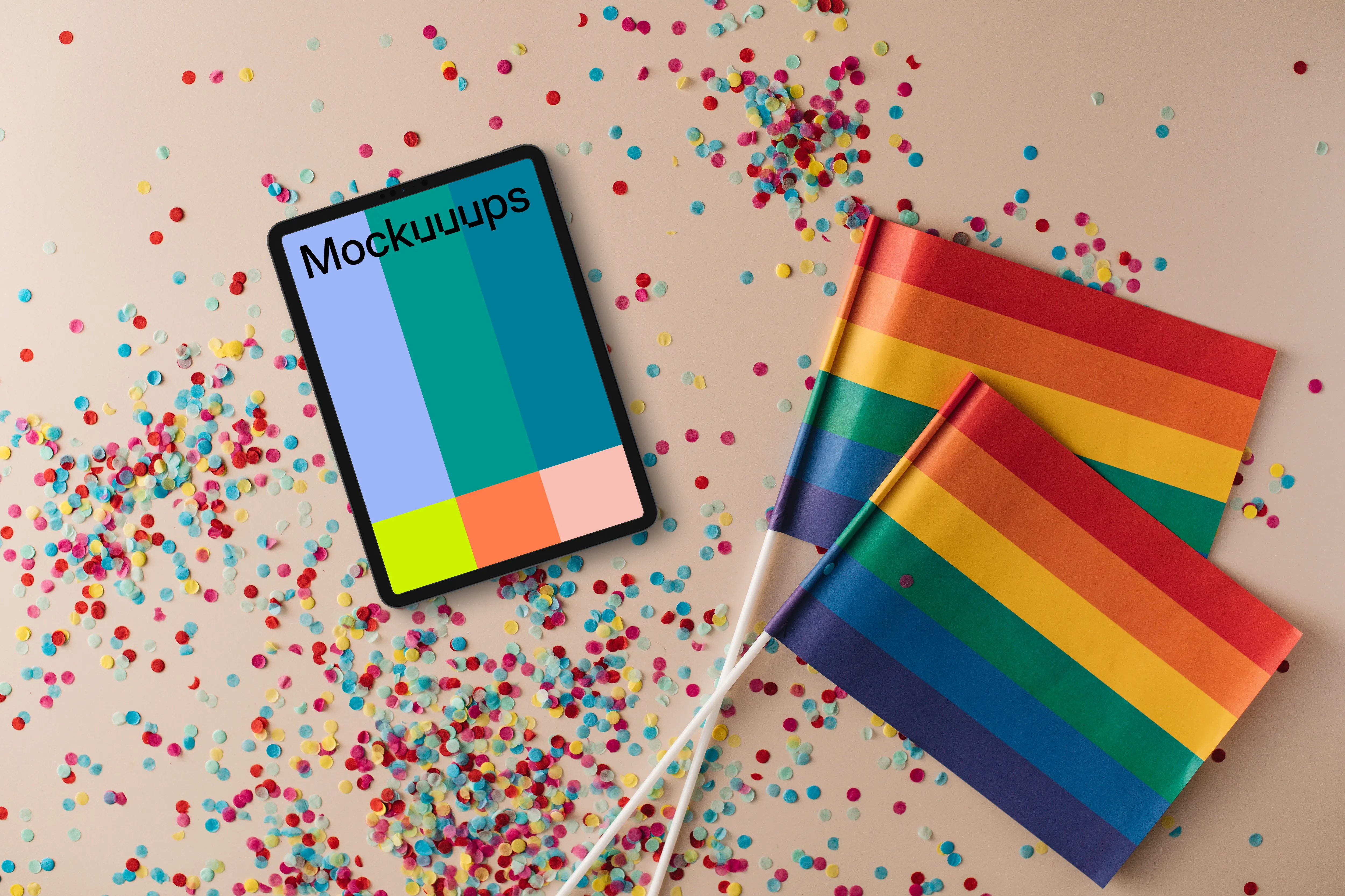 LGBT tablet mockup with rainbow flags