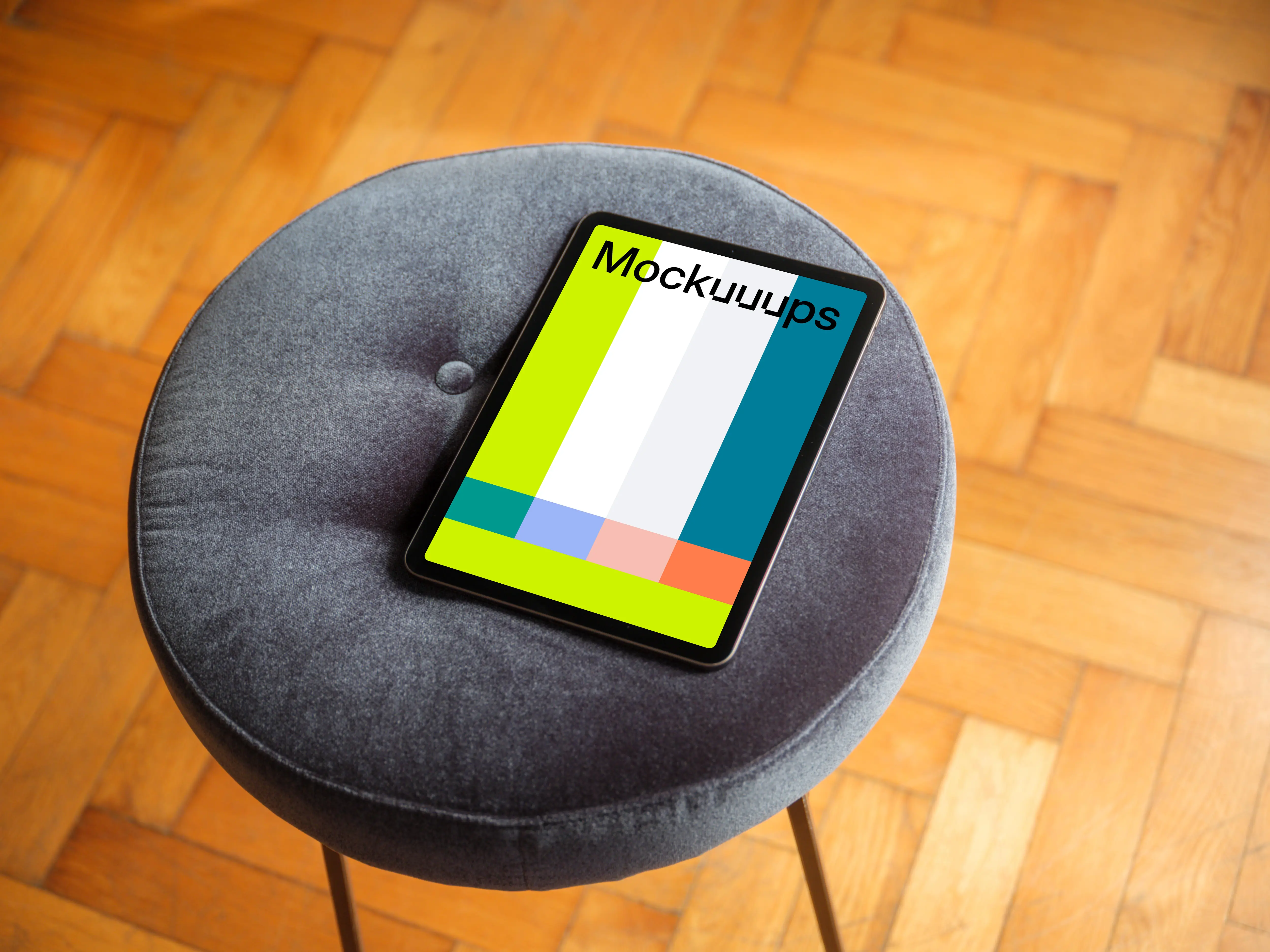 Lounge setting with iPad mockup