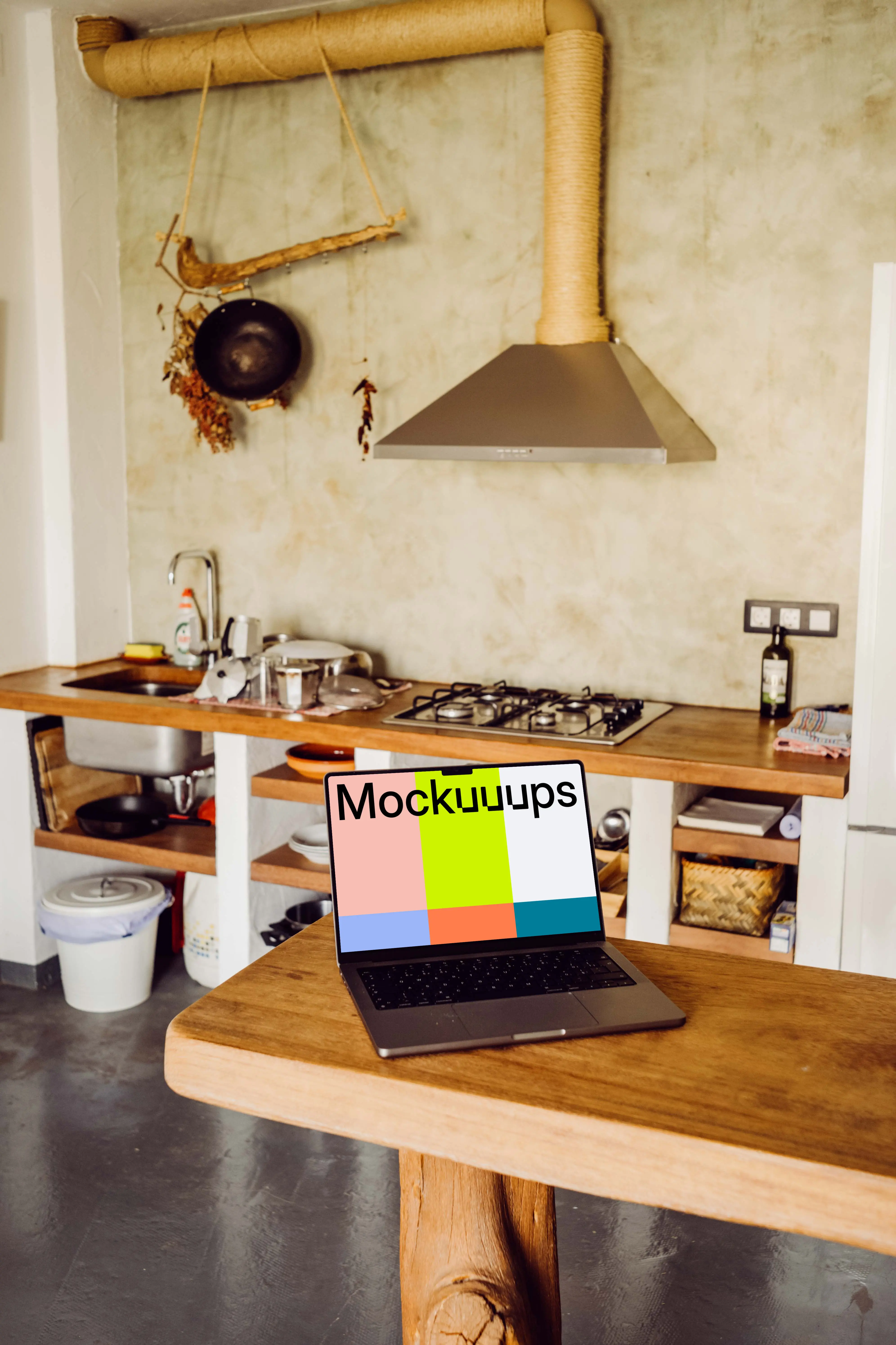 MacBook Pro mockup on a kitchen island