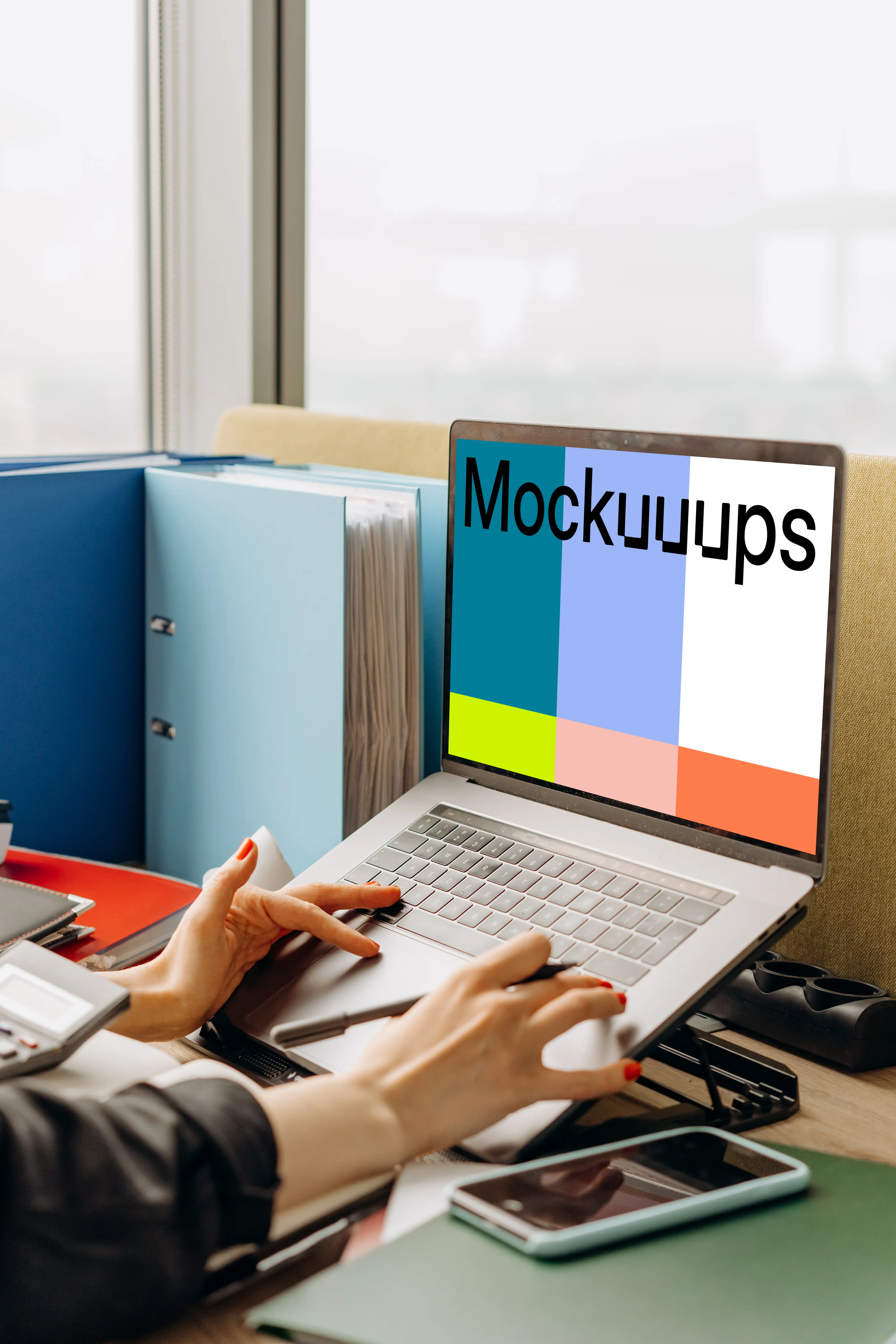 MacBook Air mockup placed on a laptop stand