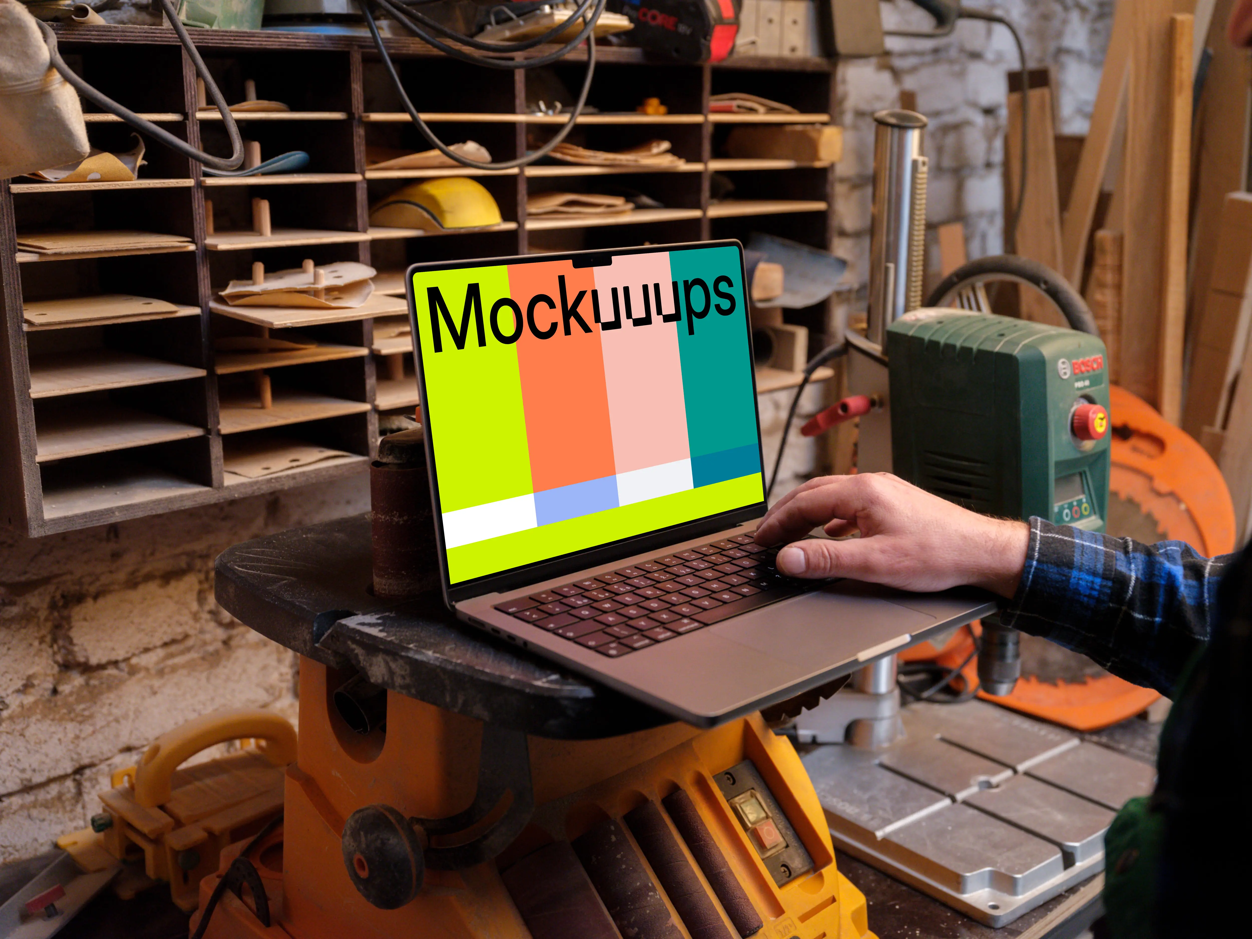 MacBook mockup in the craft workshop