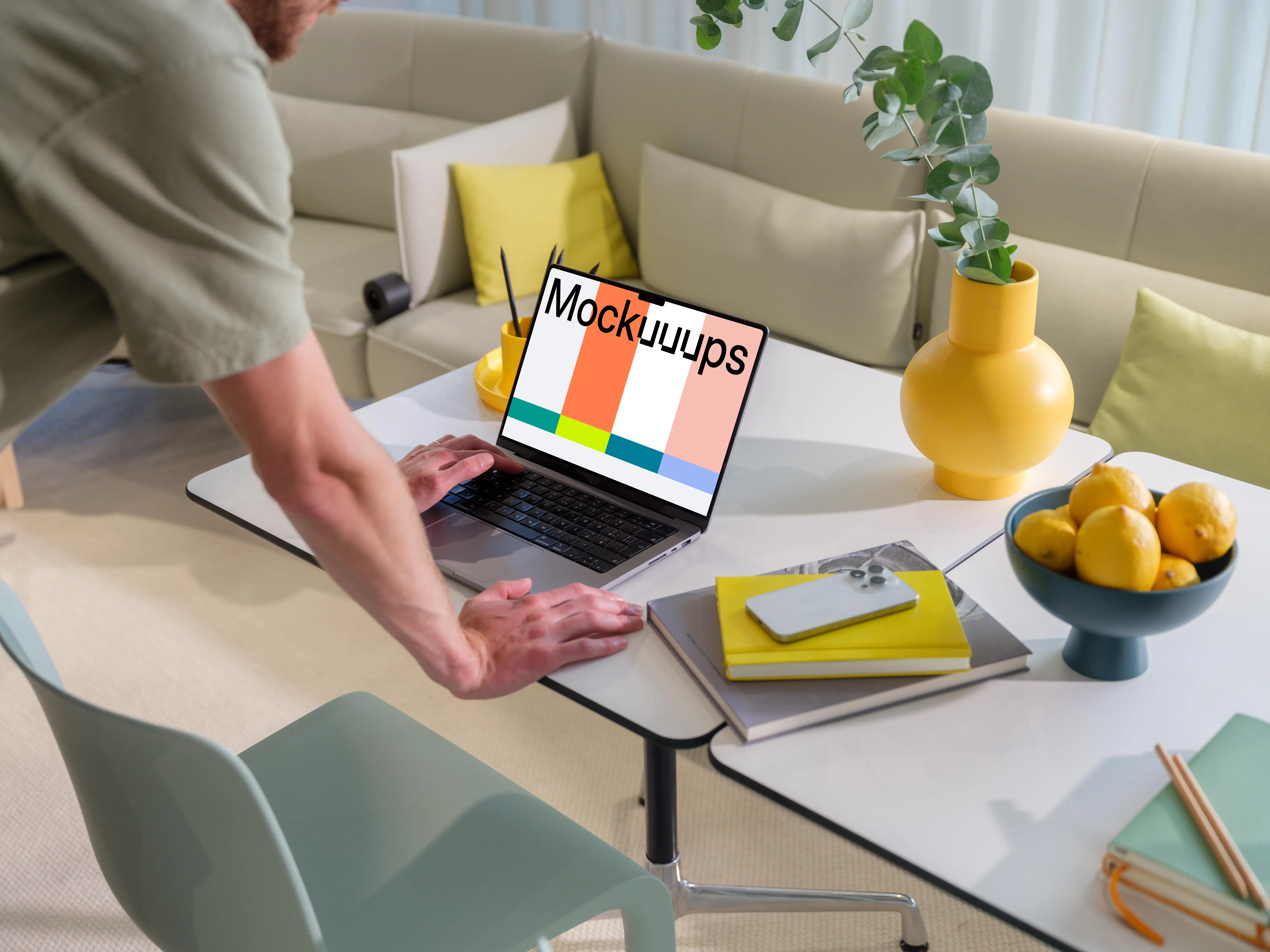 MacBook Pro 14 inch mockup in a bright home office