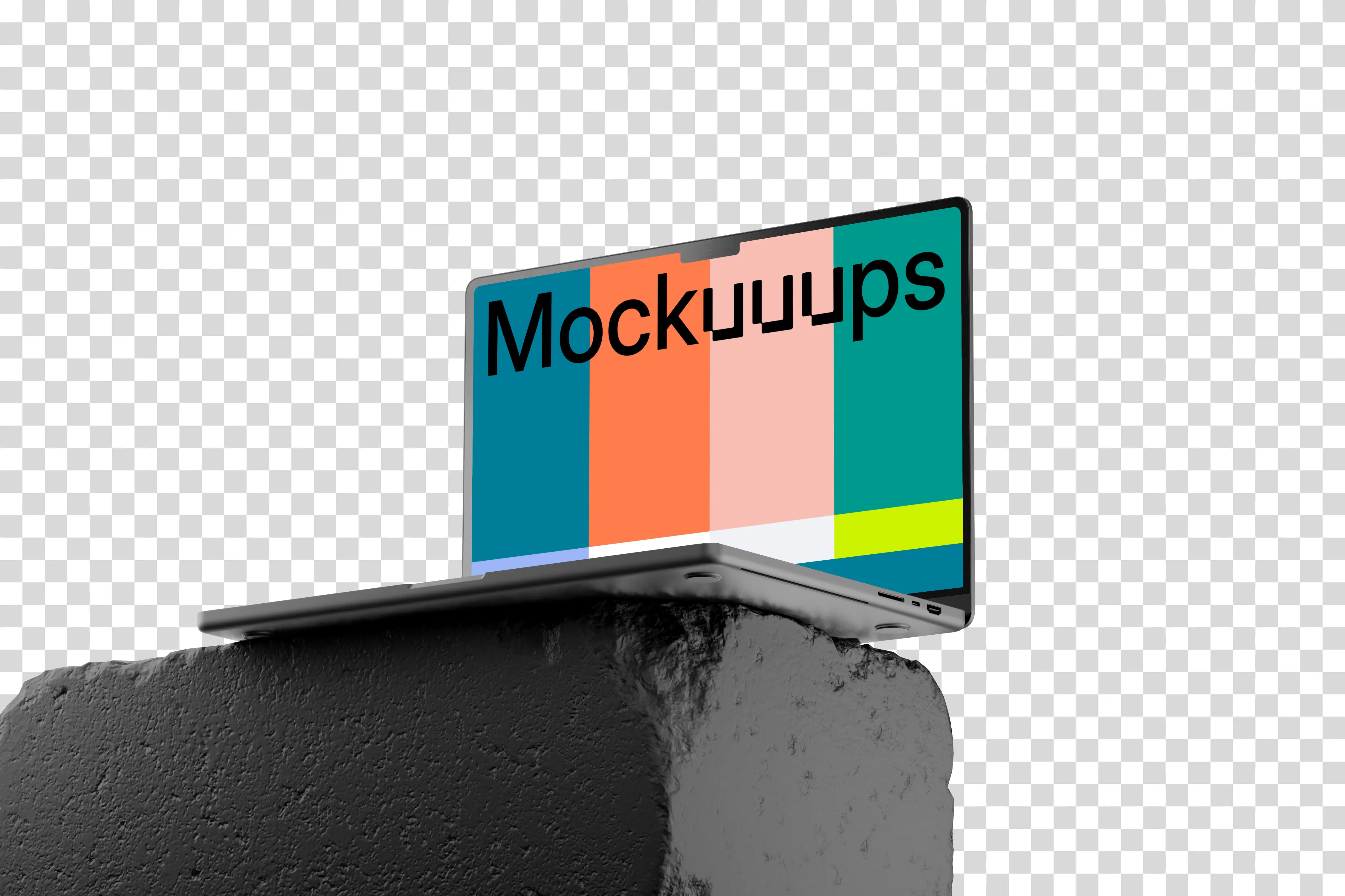 MacBook Pro 14 mockup on textured rock platform