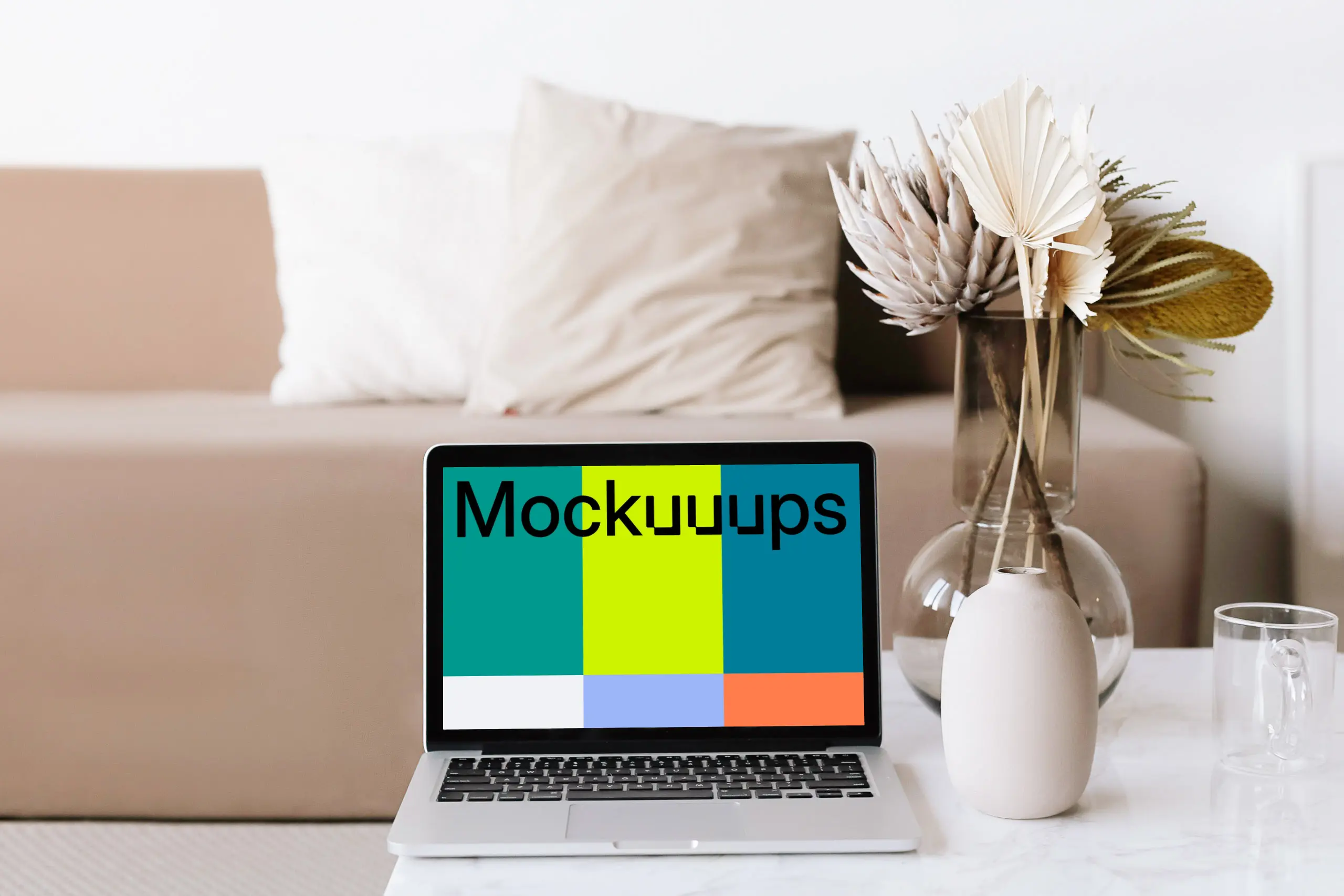 MacBook Pro mockup in a beautiful living room