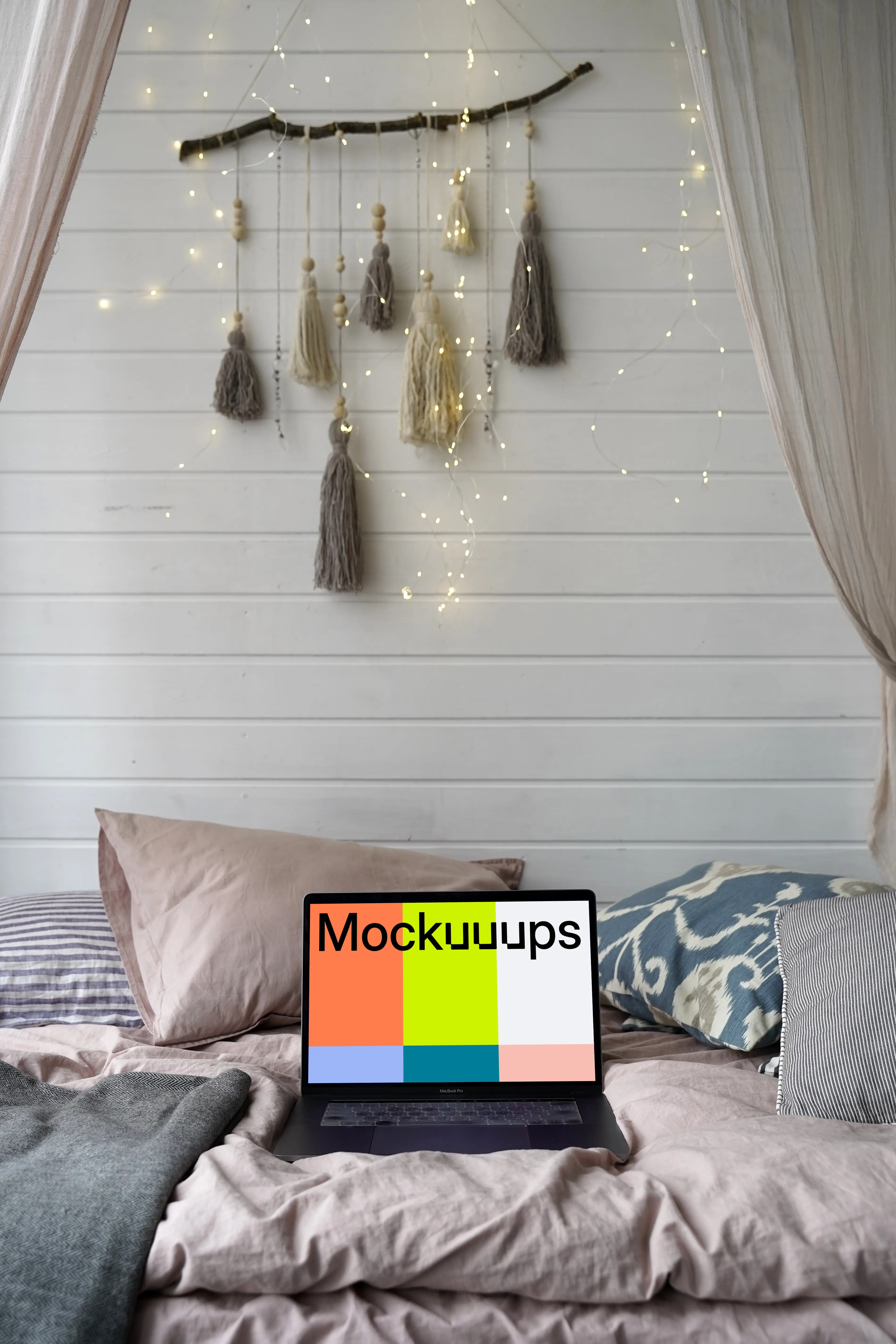 MacBook Pro mockup in a cozy bedroom