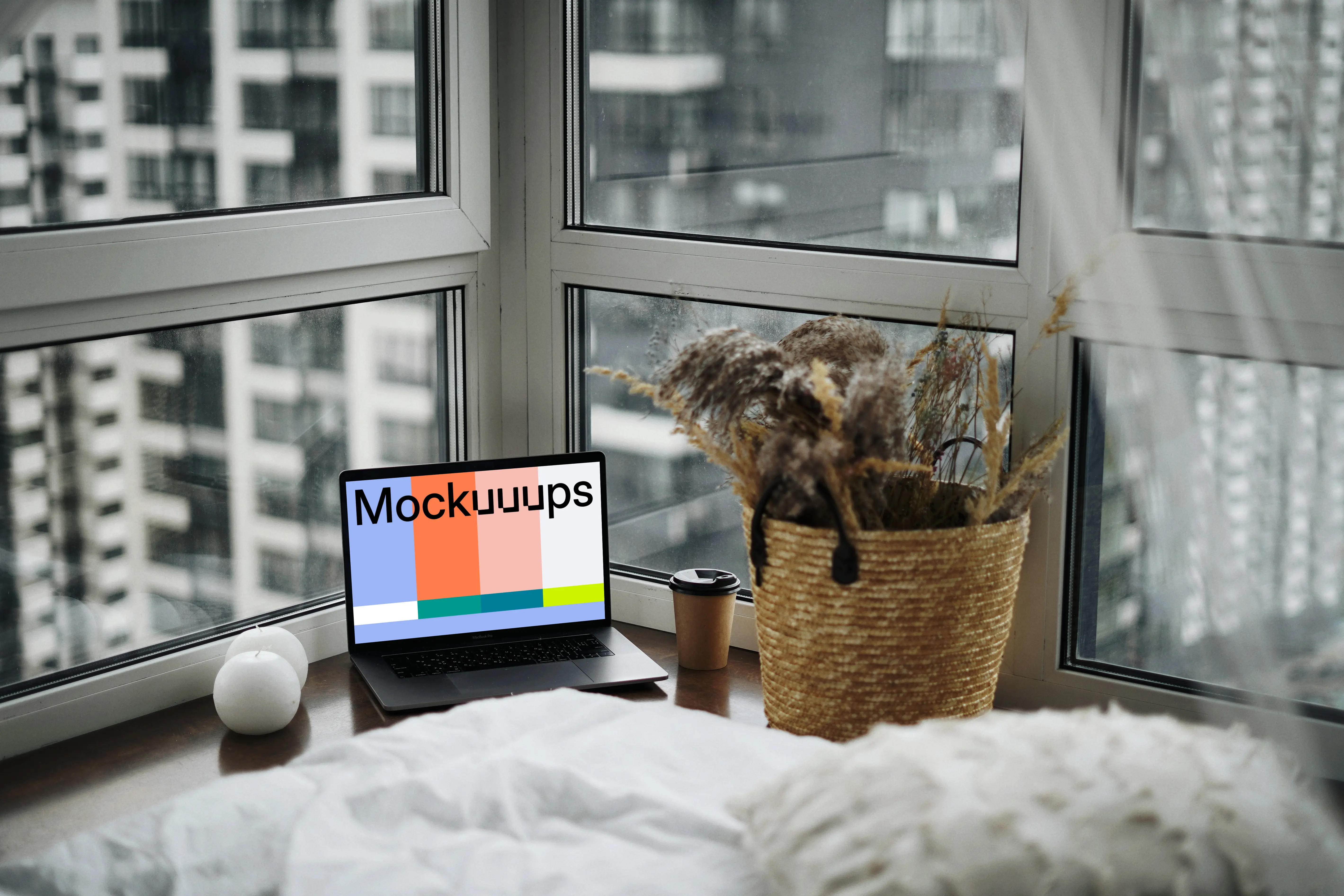 MacBook Pro mockup in a luxury bedroom