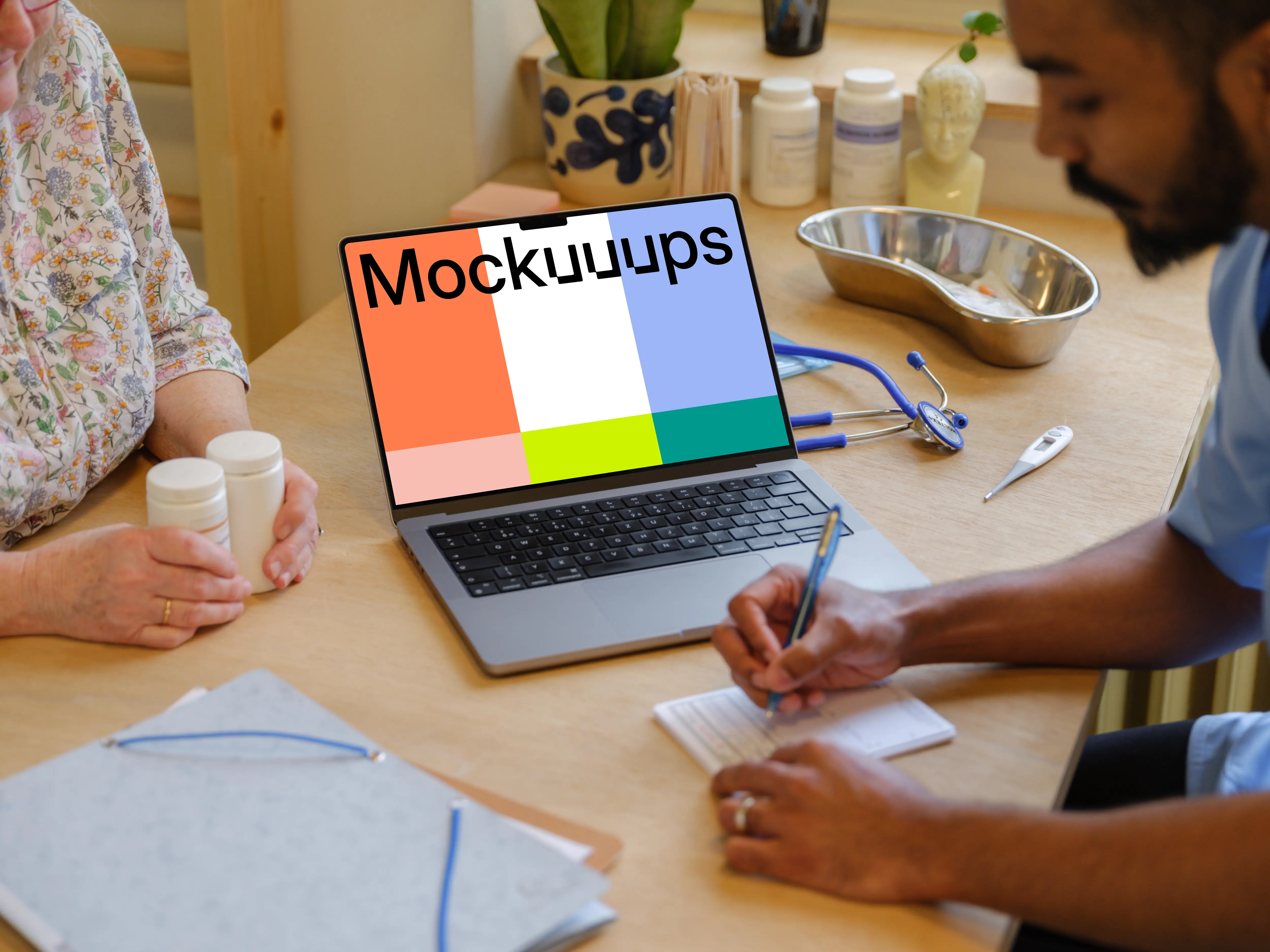 MacBook Pro mockup in the professional medical environment