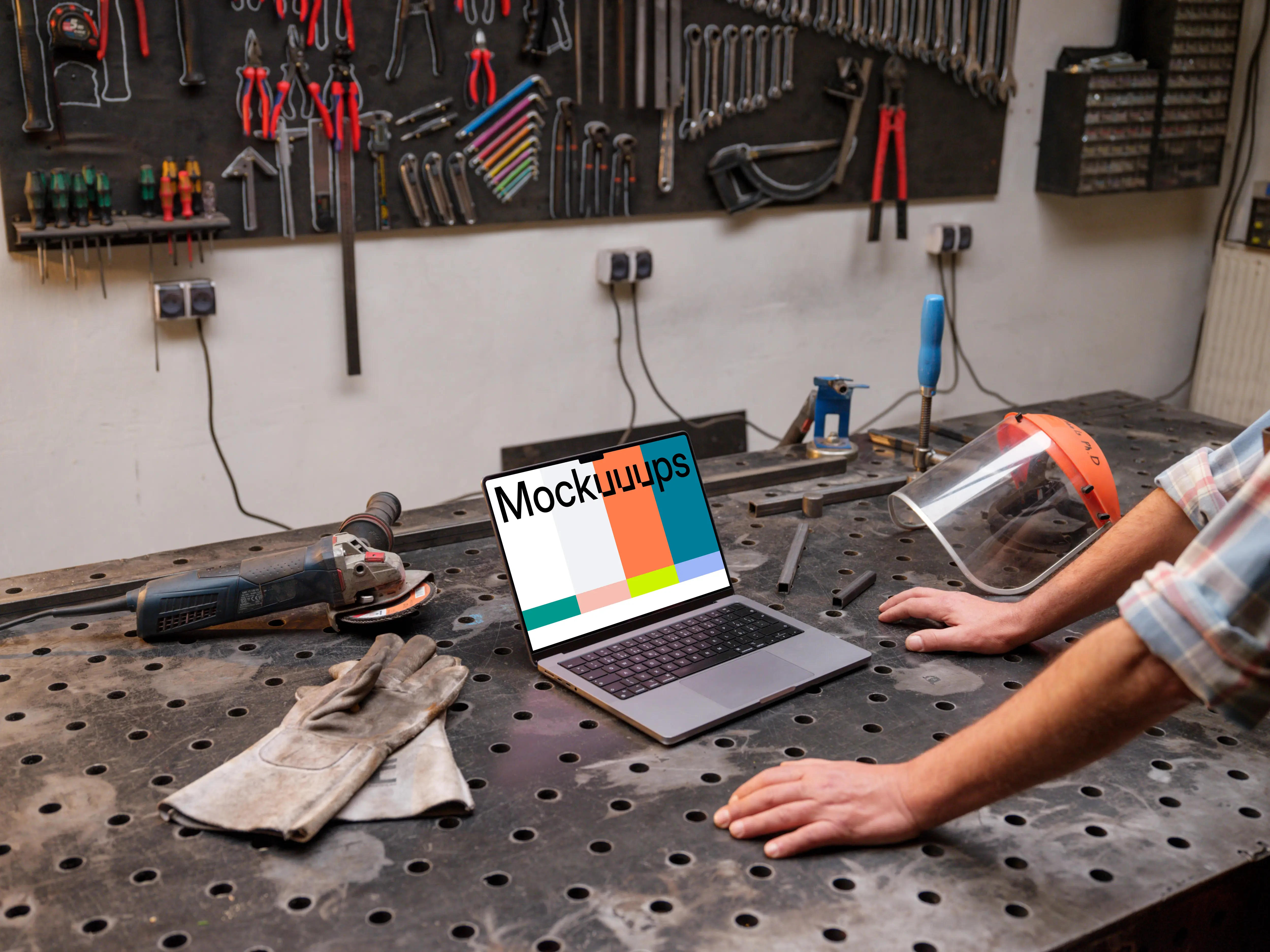 MacBook Pro mockup in workshop