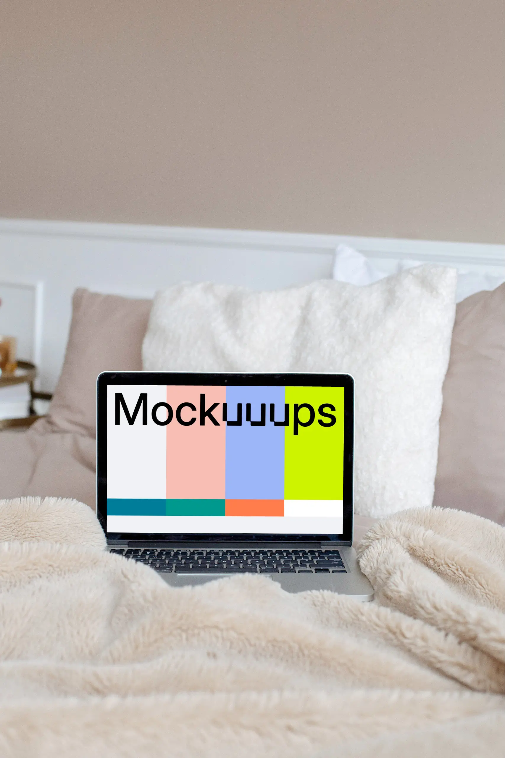 MacBook Pro mockup on a fluffy chair cover
