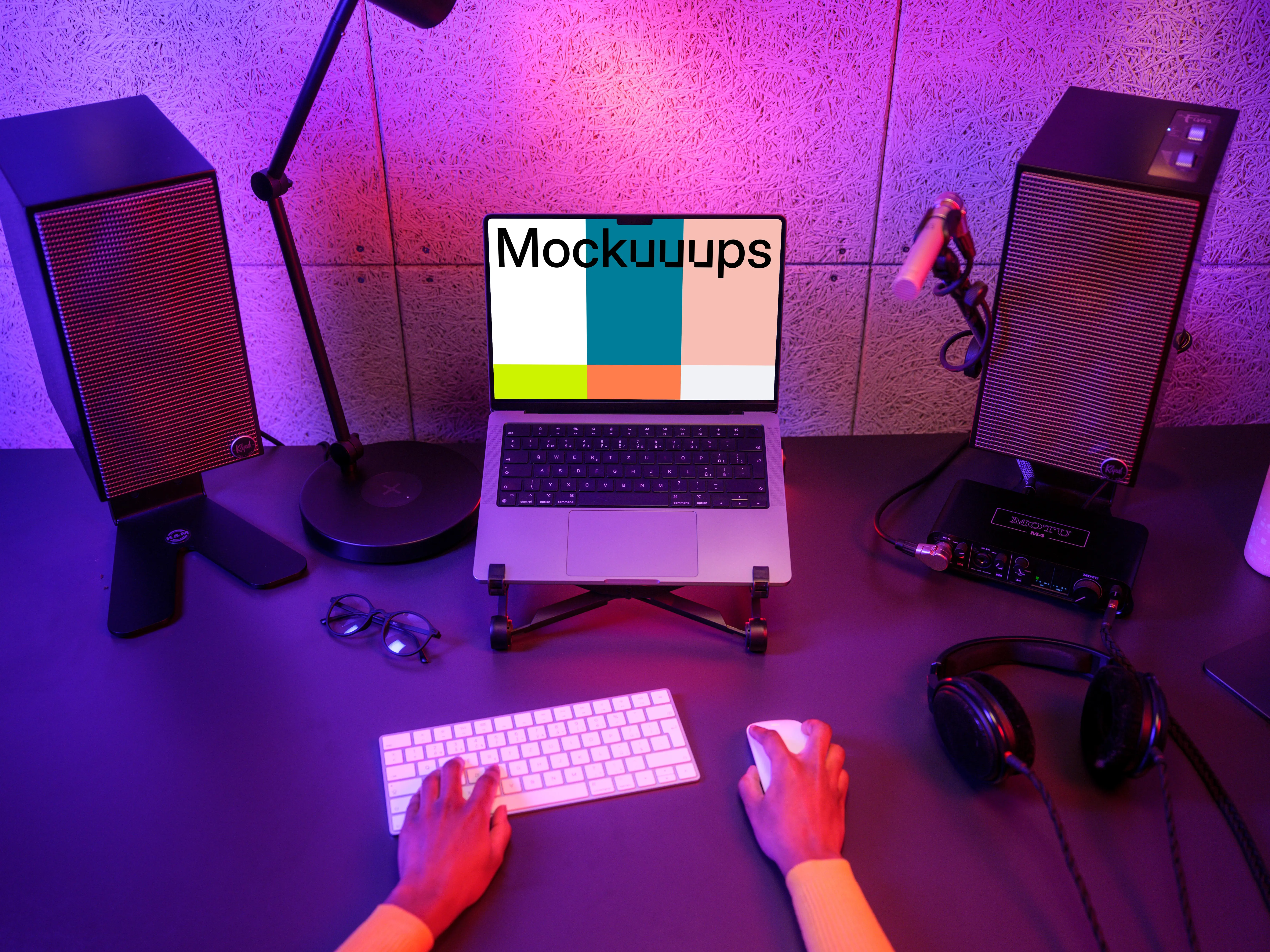MacBook Pro Mockup on a Gamer's Desk with RGB Lighting