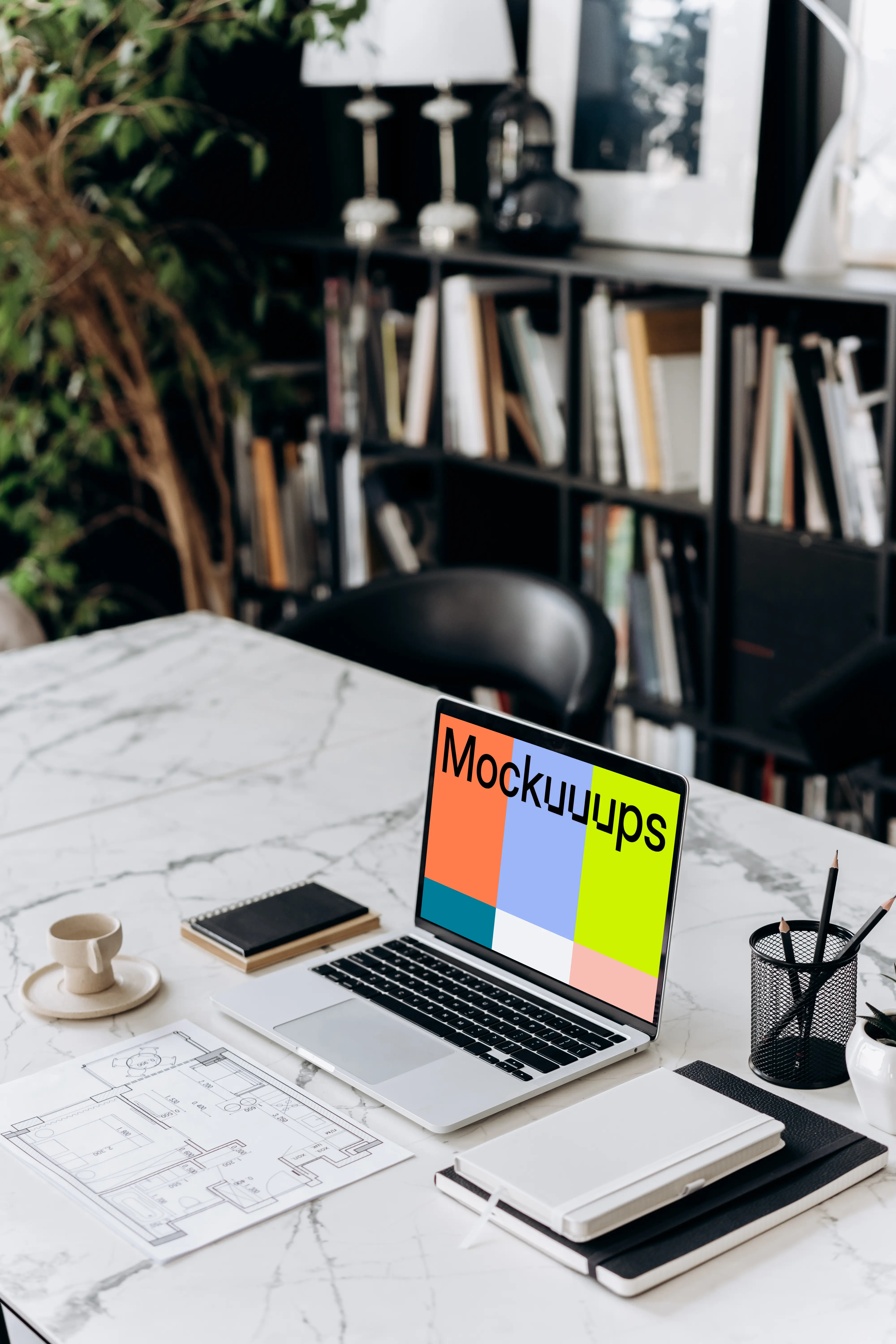 MacBook Pro mockup on a marble work table