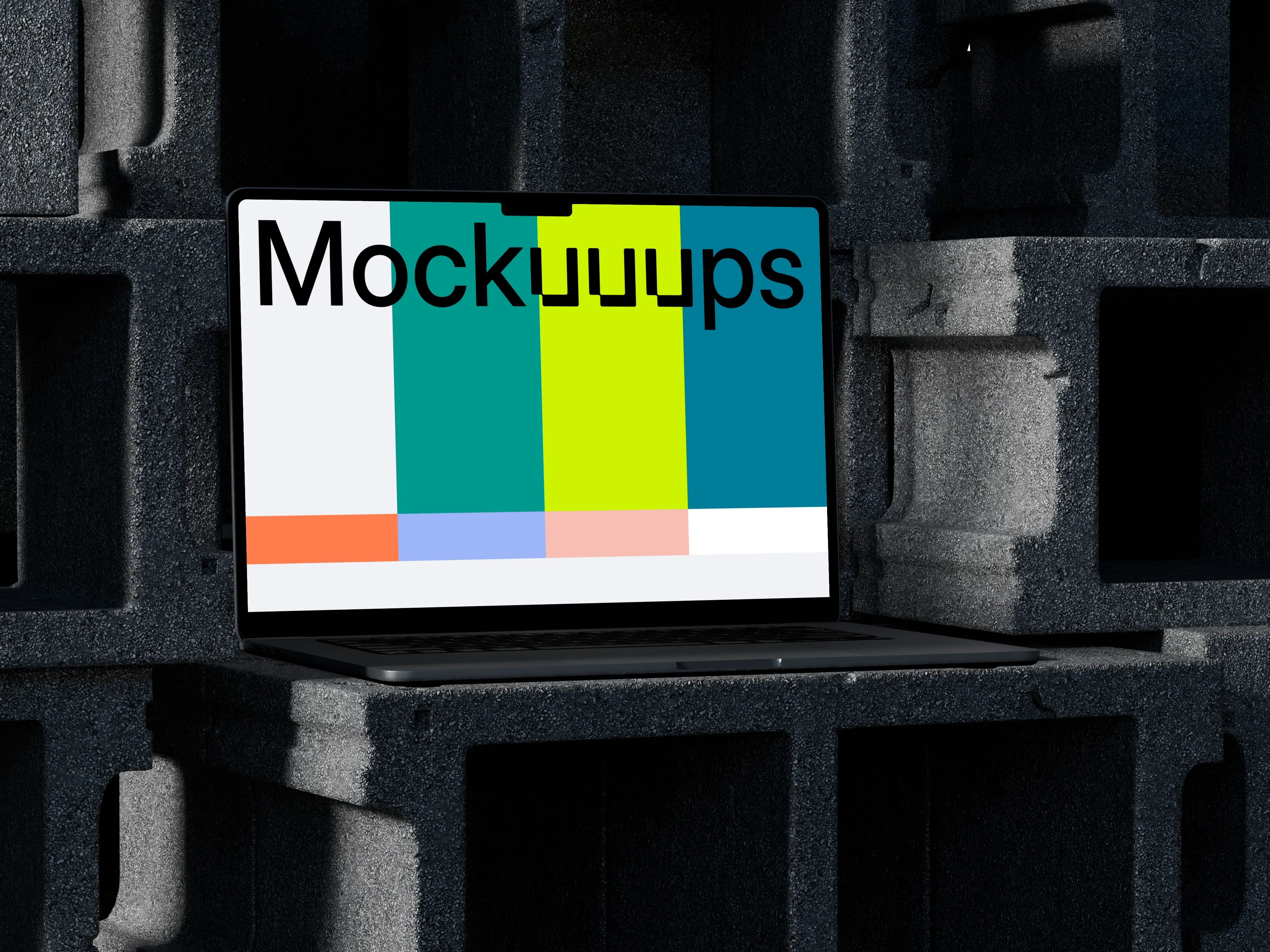 MacBook Pro mockup placed on the concrete blocks