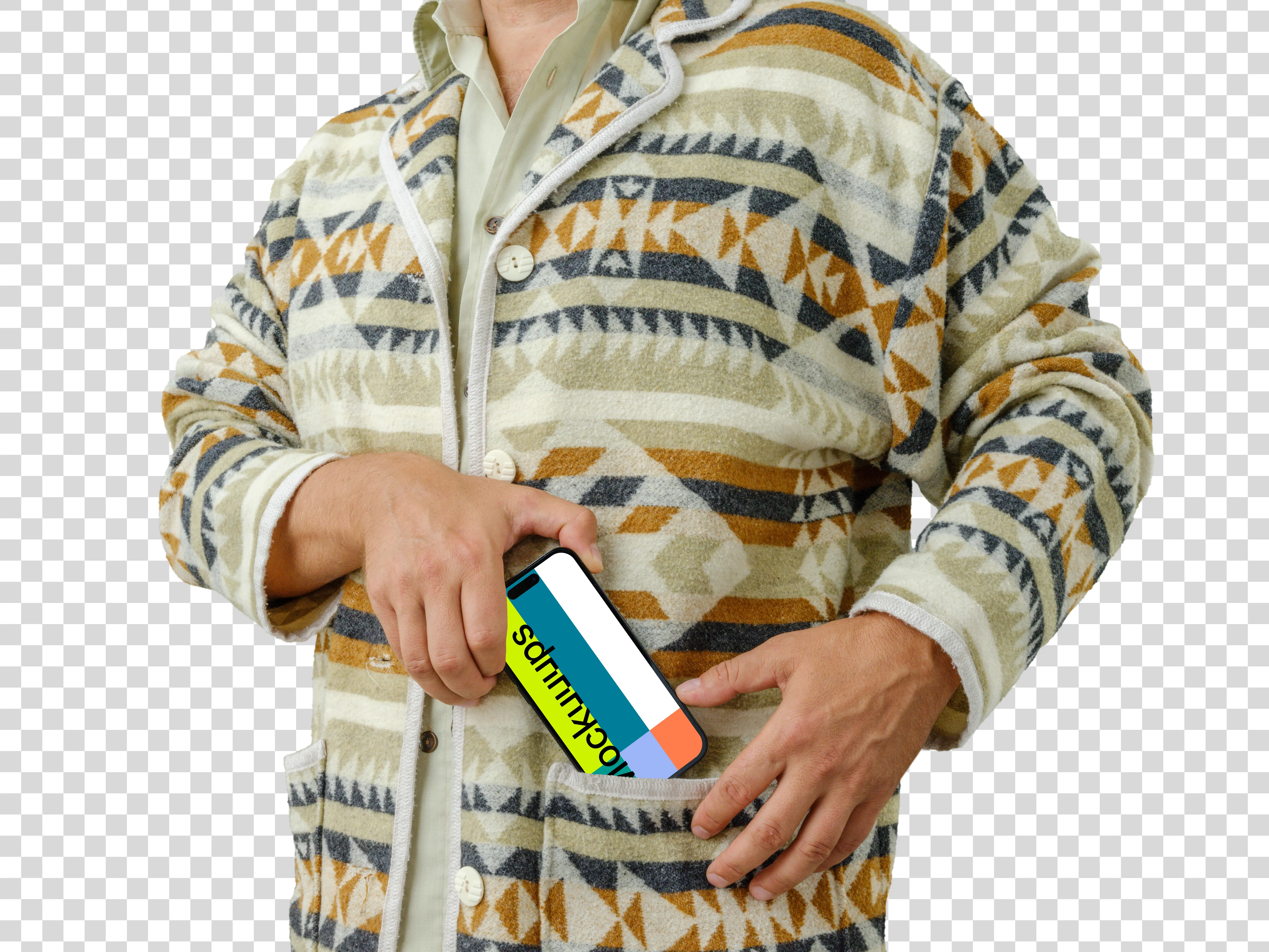 Male hand holding an iPhone 14 Pro mockup