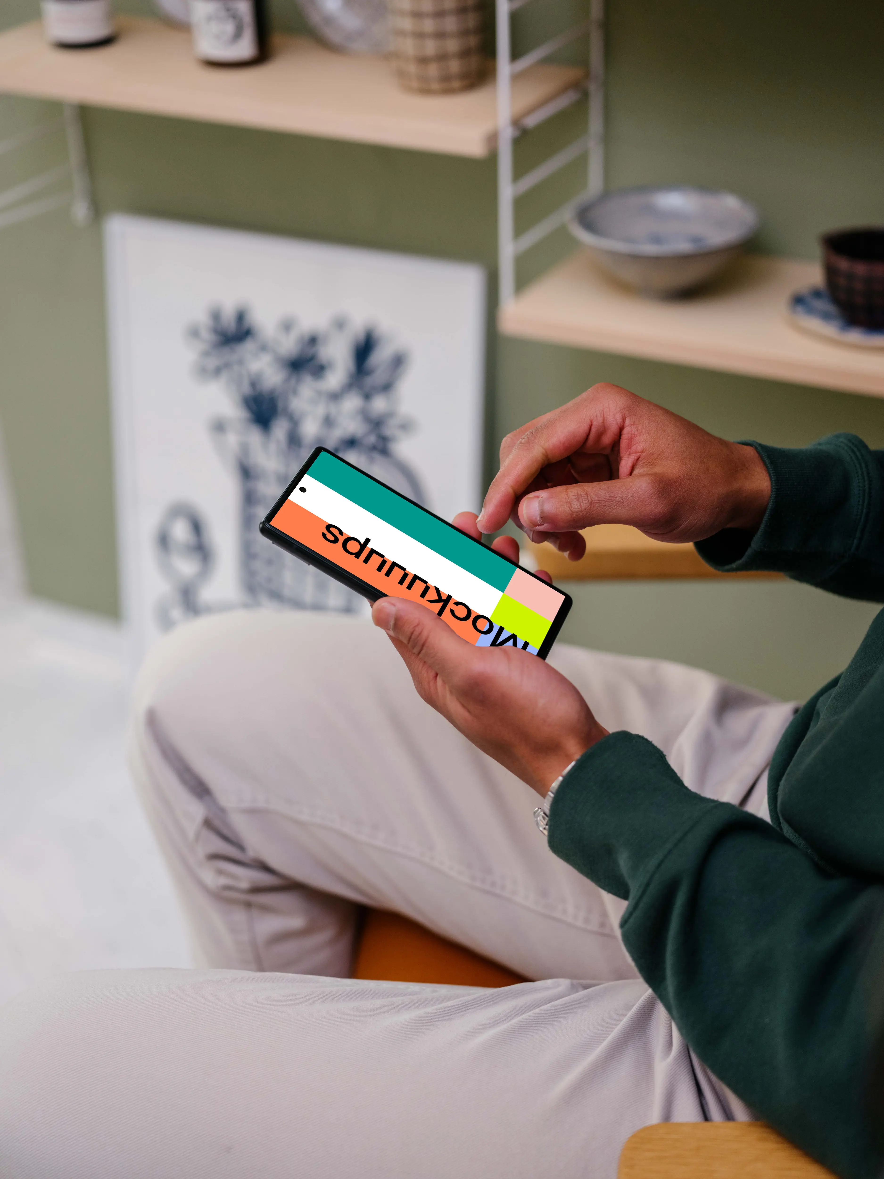 Male hand pointing on Google Pixel 6 mockup