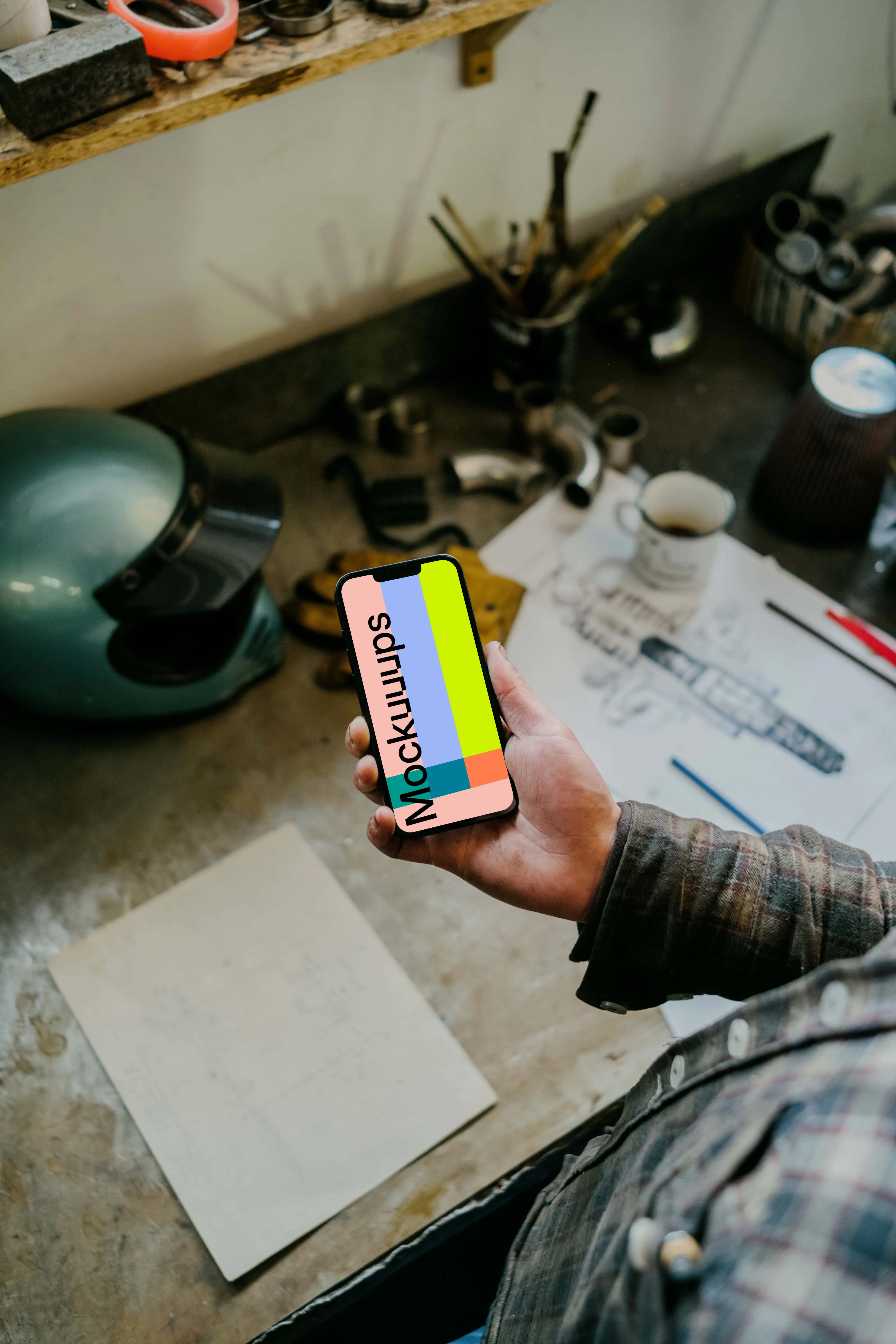 Man holding an iPhone 13 Pro mockup