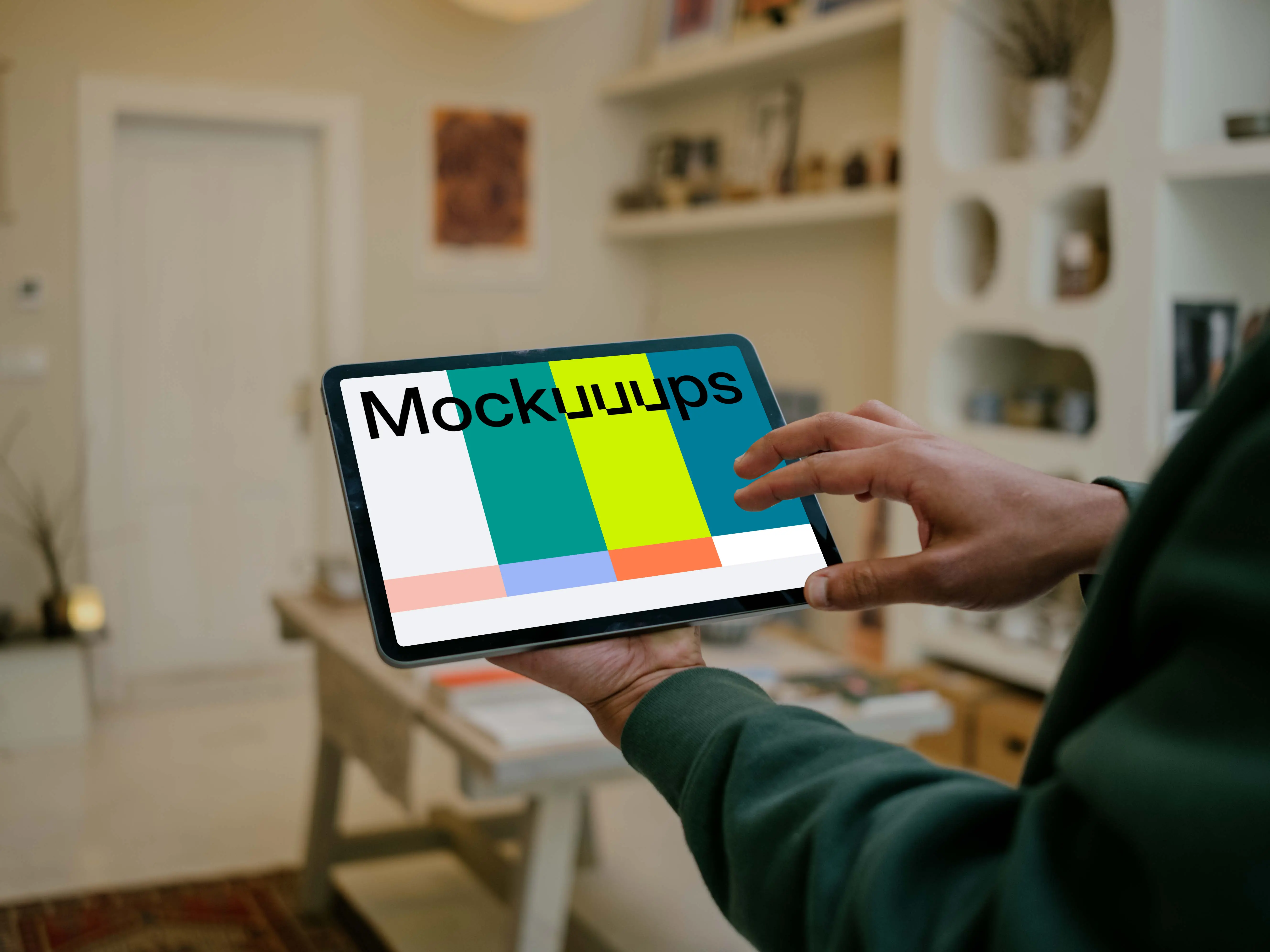 Man pointing on tablet mockup