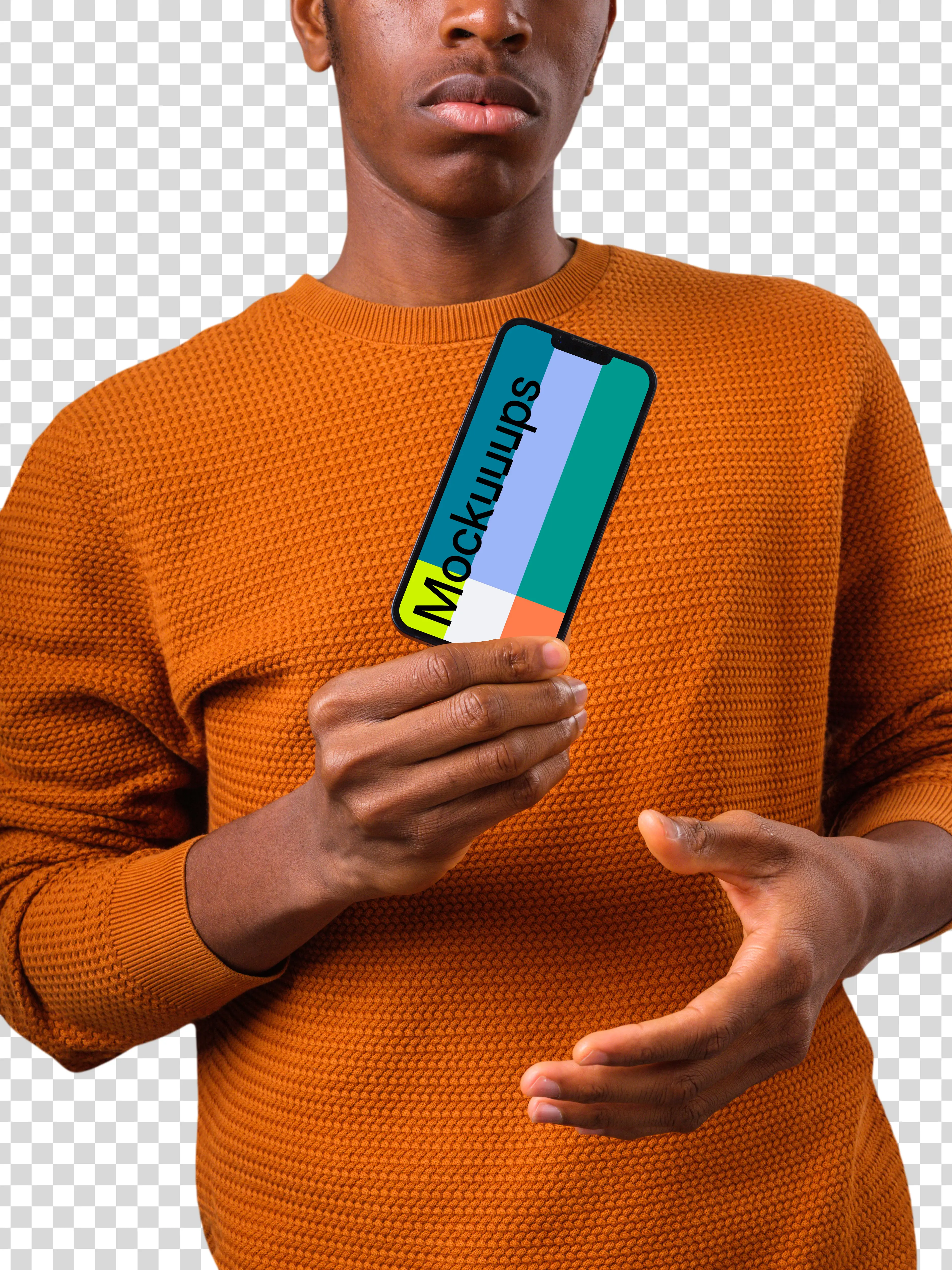 Man showing the app on the iPhone mockup