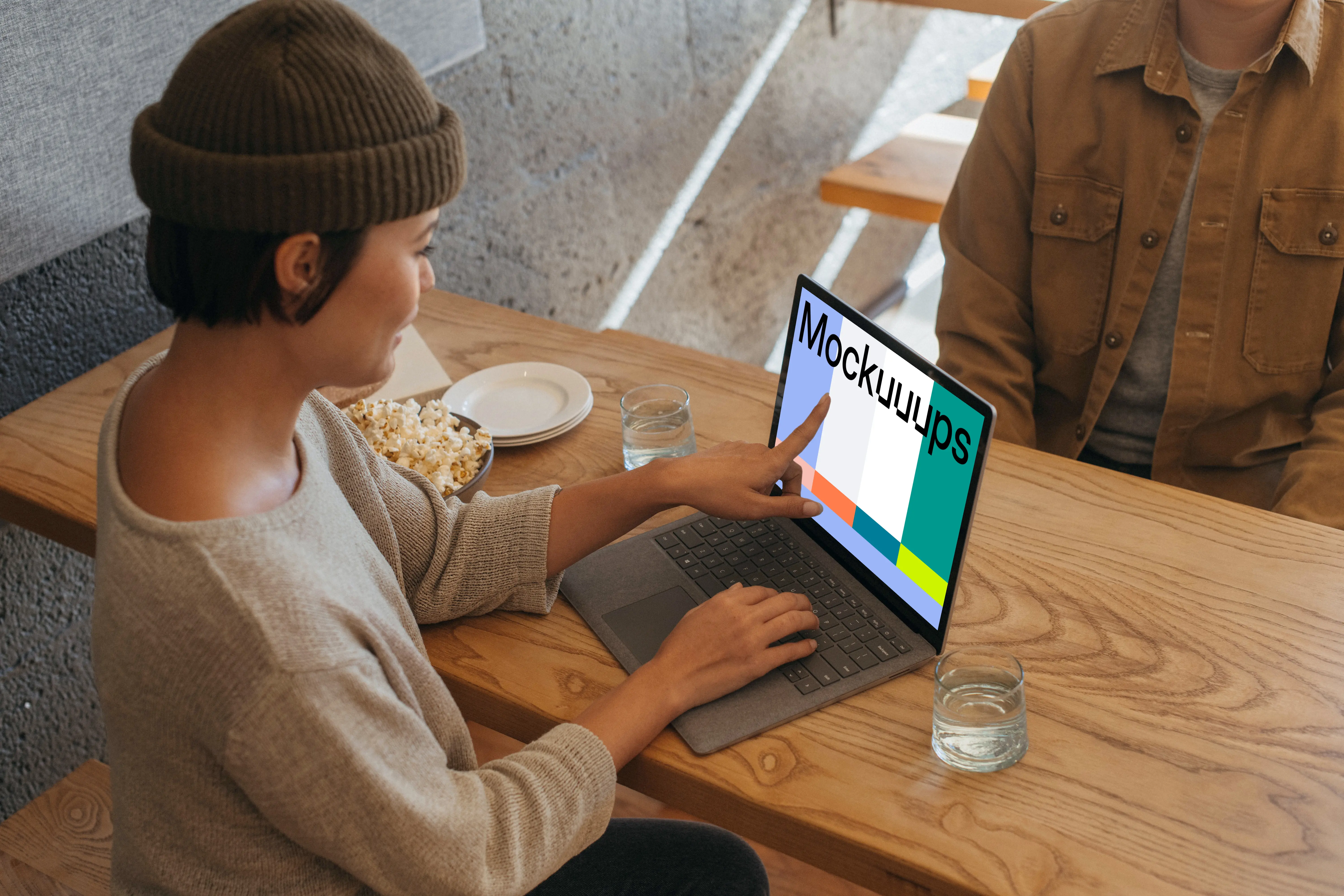 Microsoft Surface Laptop mockup table on a wooden table