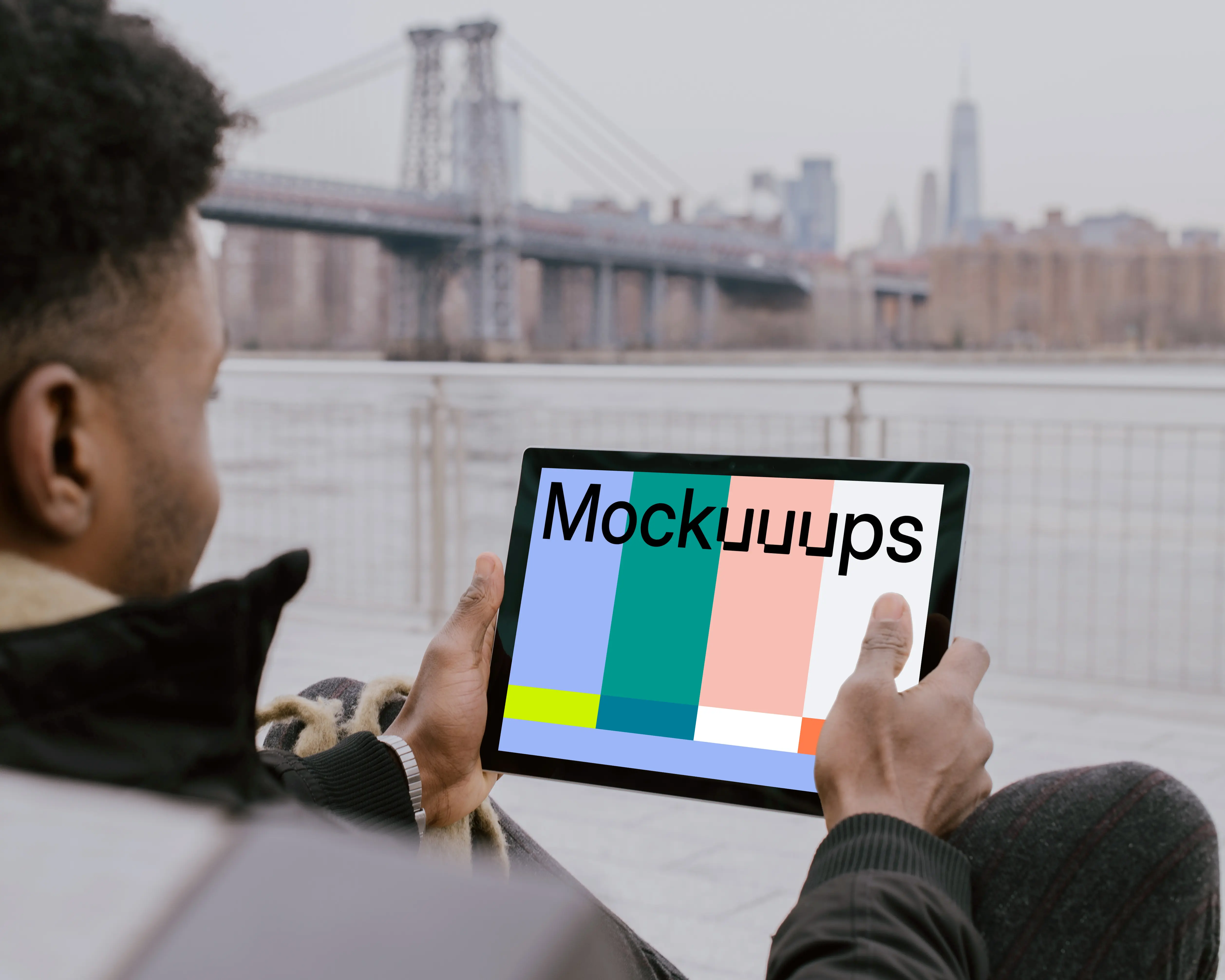 Microsoft Surface laptop mockup used outdoors