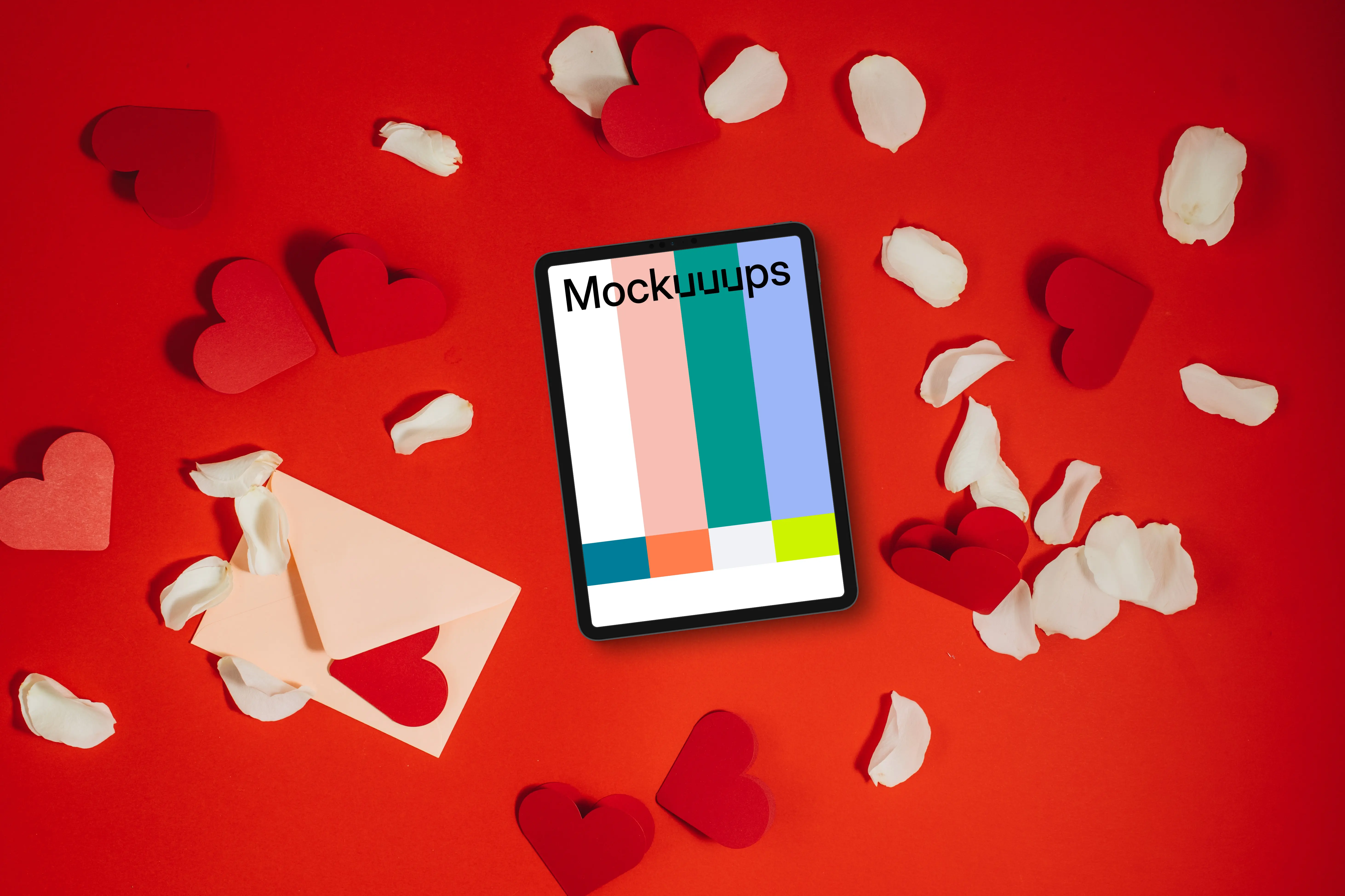 Mockup of tablet on Valentine's day background