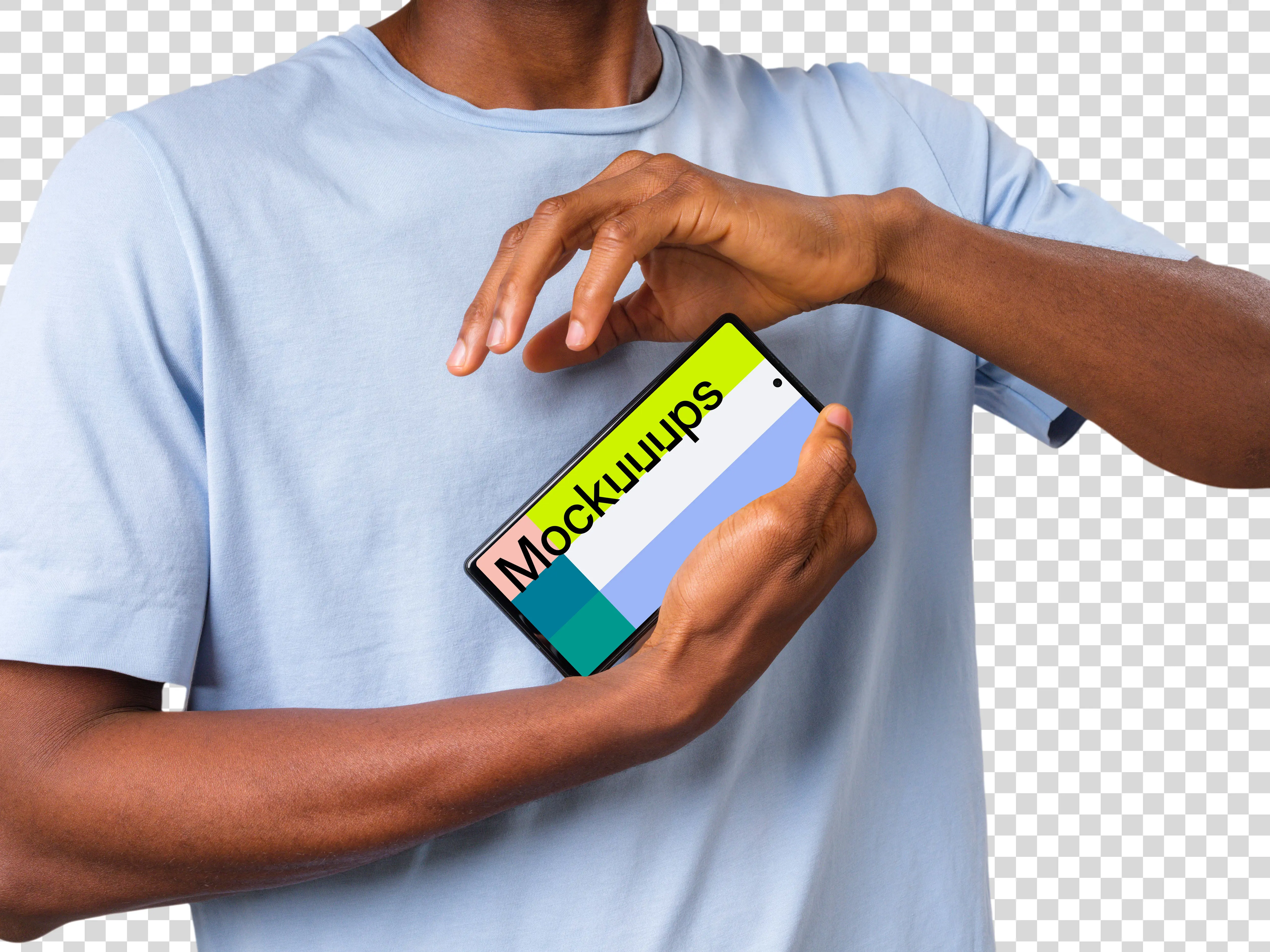 Mockup of the Google Pixel held by man in two hands