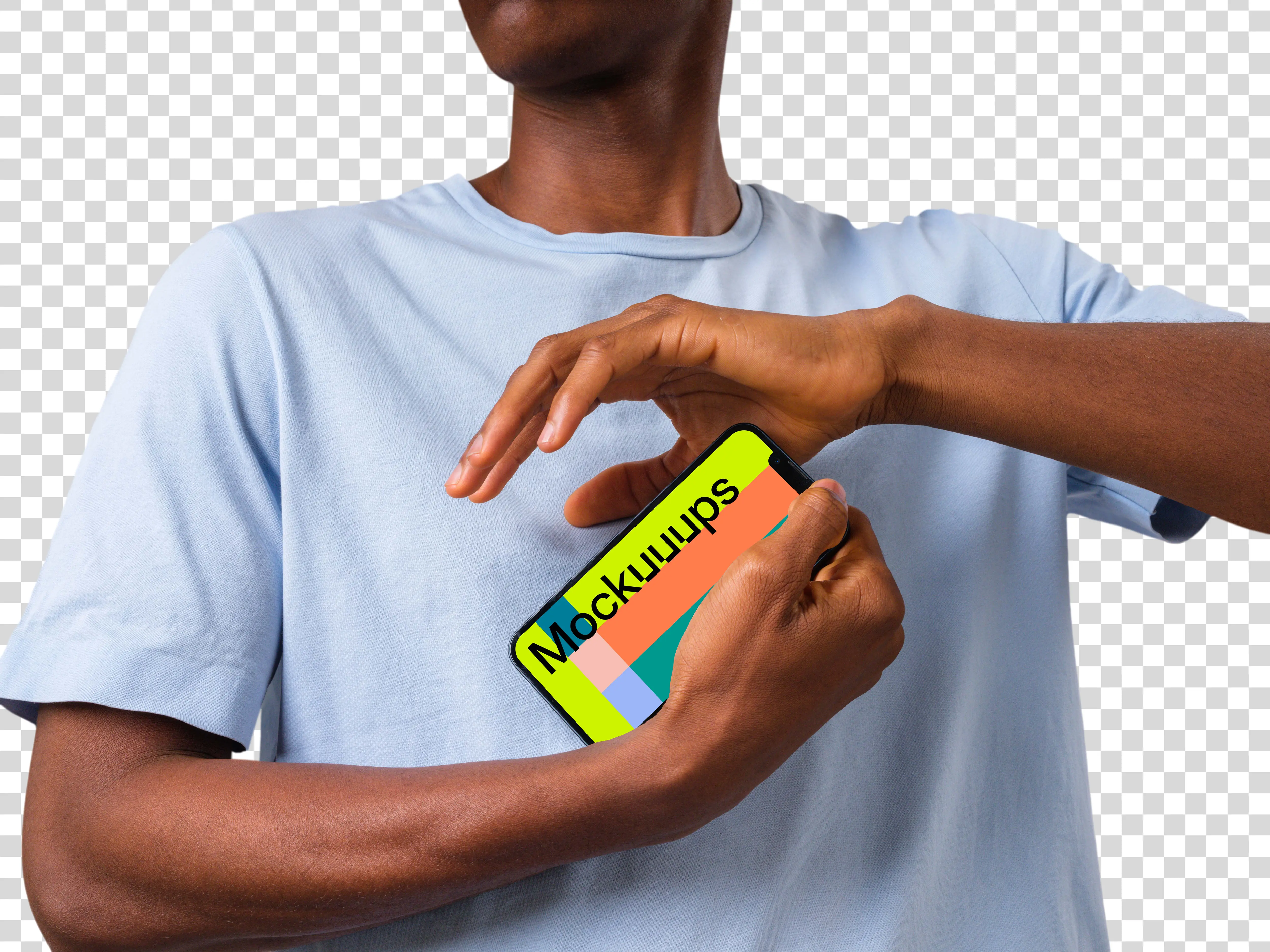 Mockup of the iPhone held by man in two hands