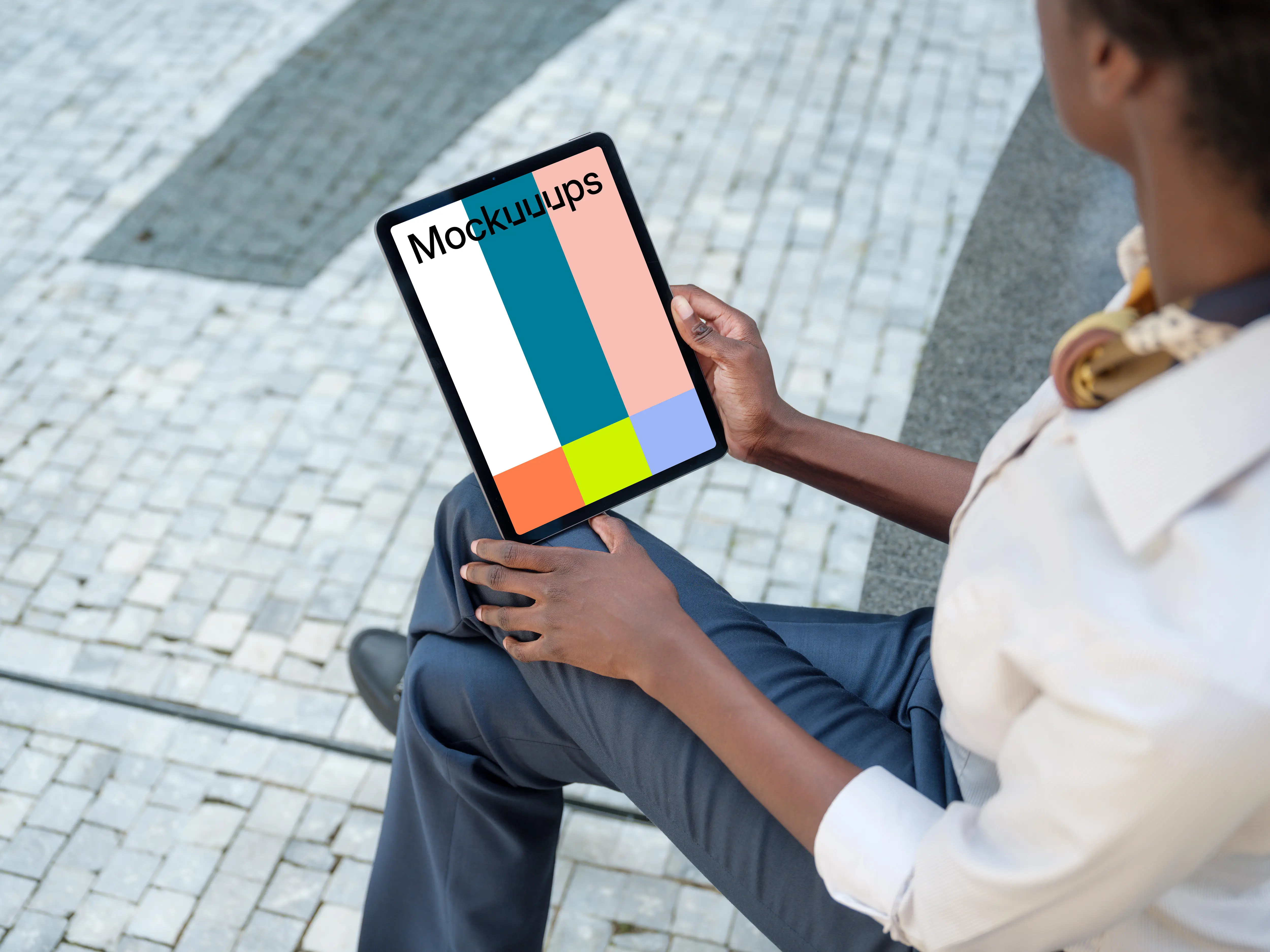 Modern businesswoman with iPad Air mockup