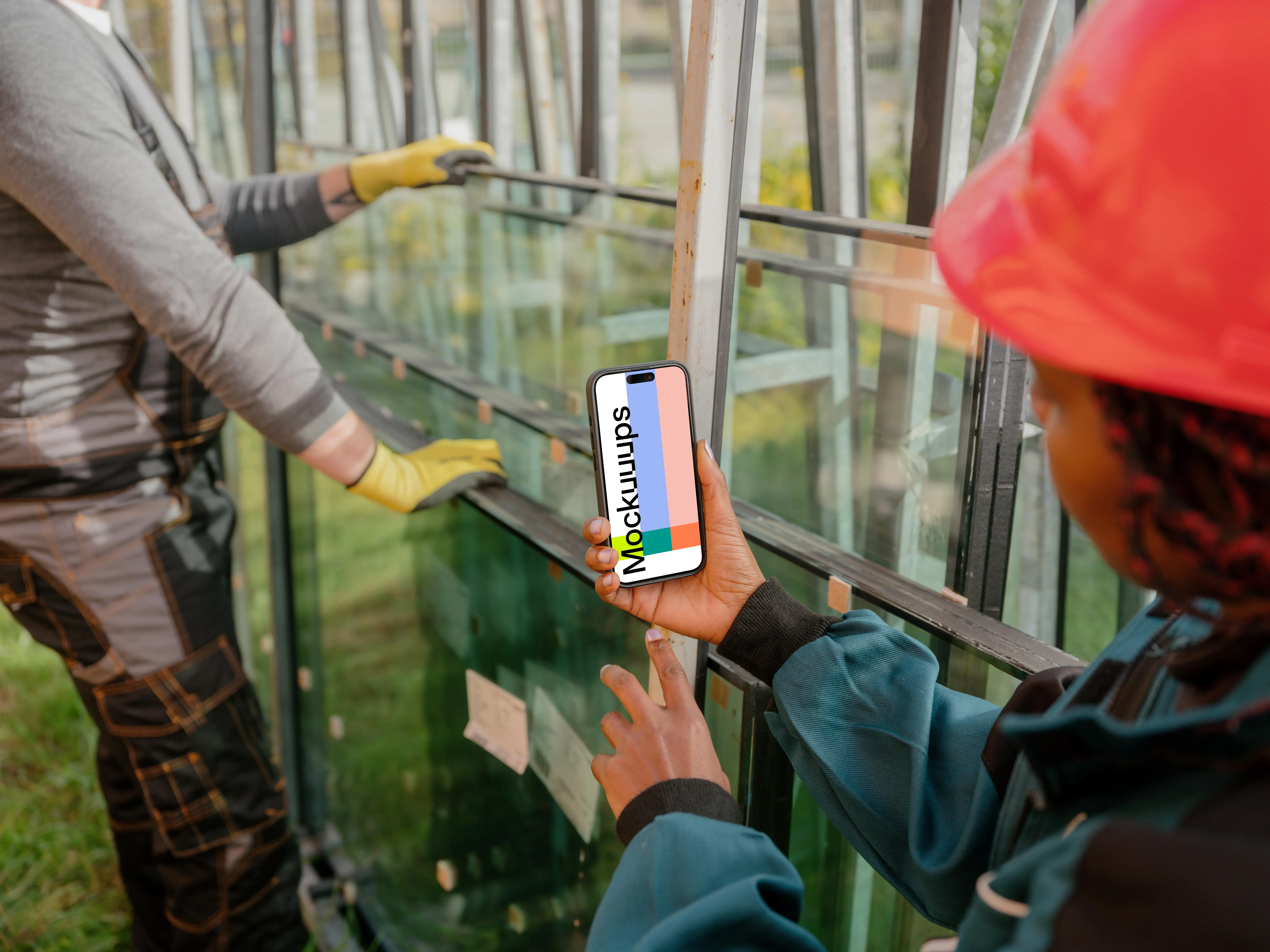 Modern construction project with an iPhone mockup