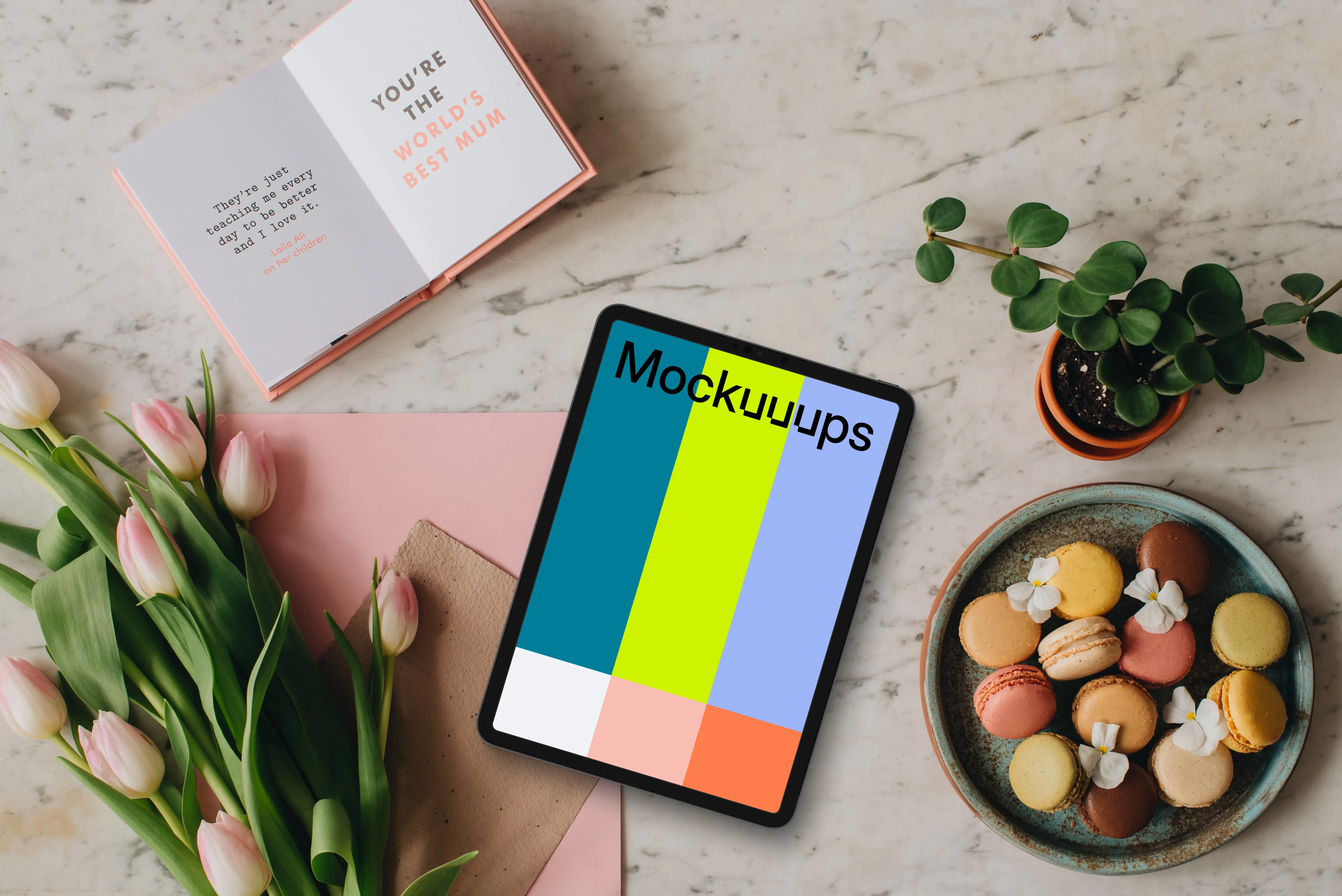 Mother’s Day setup with tablet mockup