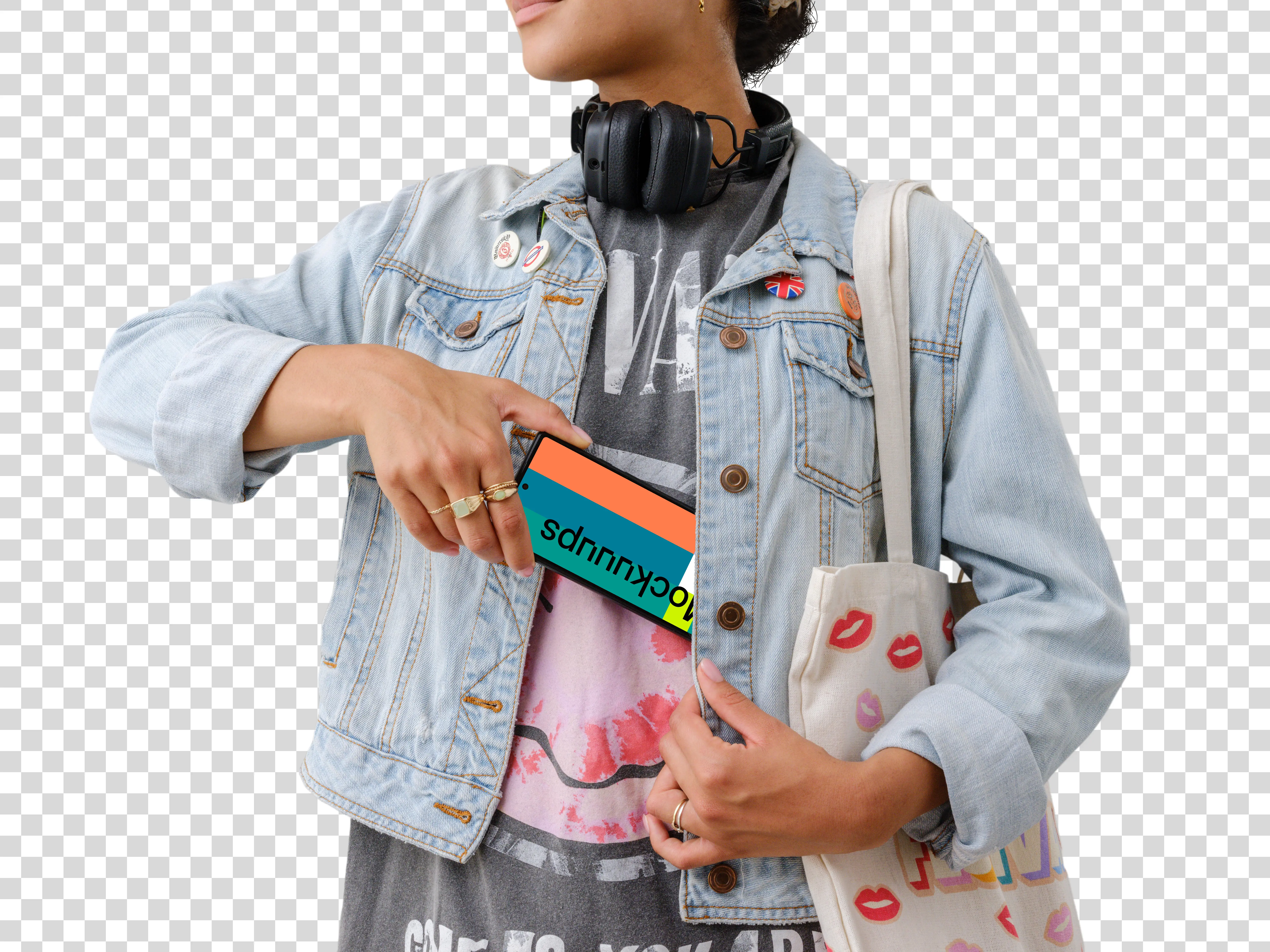 Music lover pulling out the Google Pixel 6 mockup