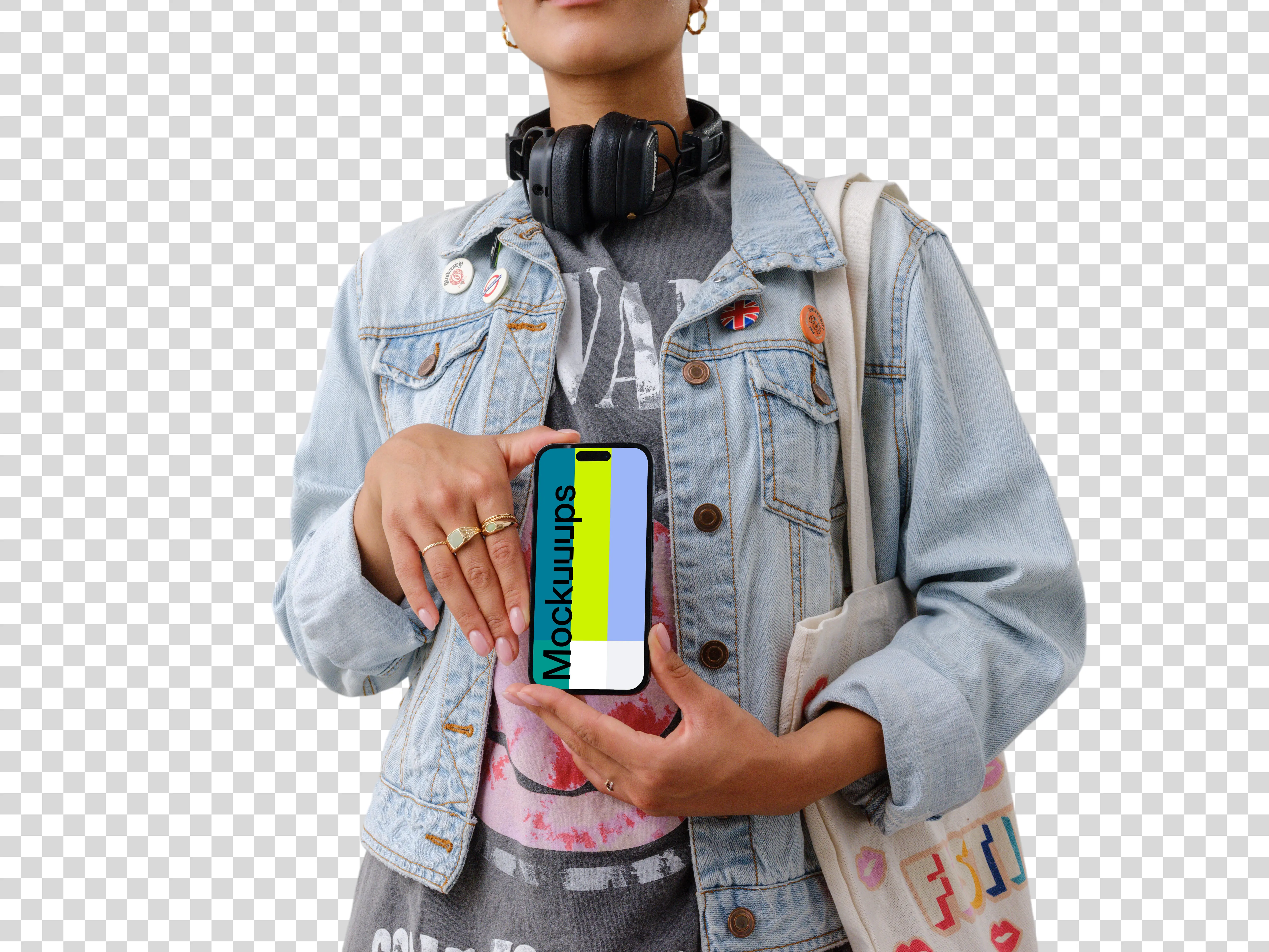 Music lover with an iPhone mockup
