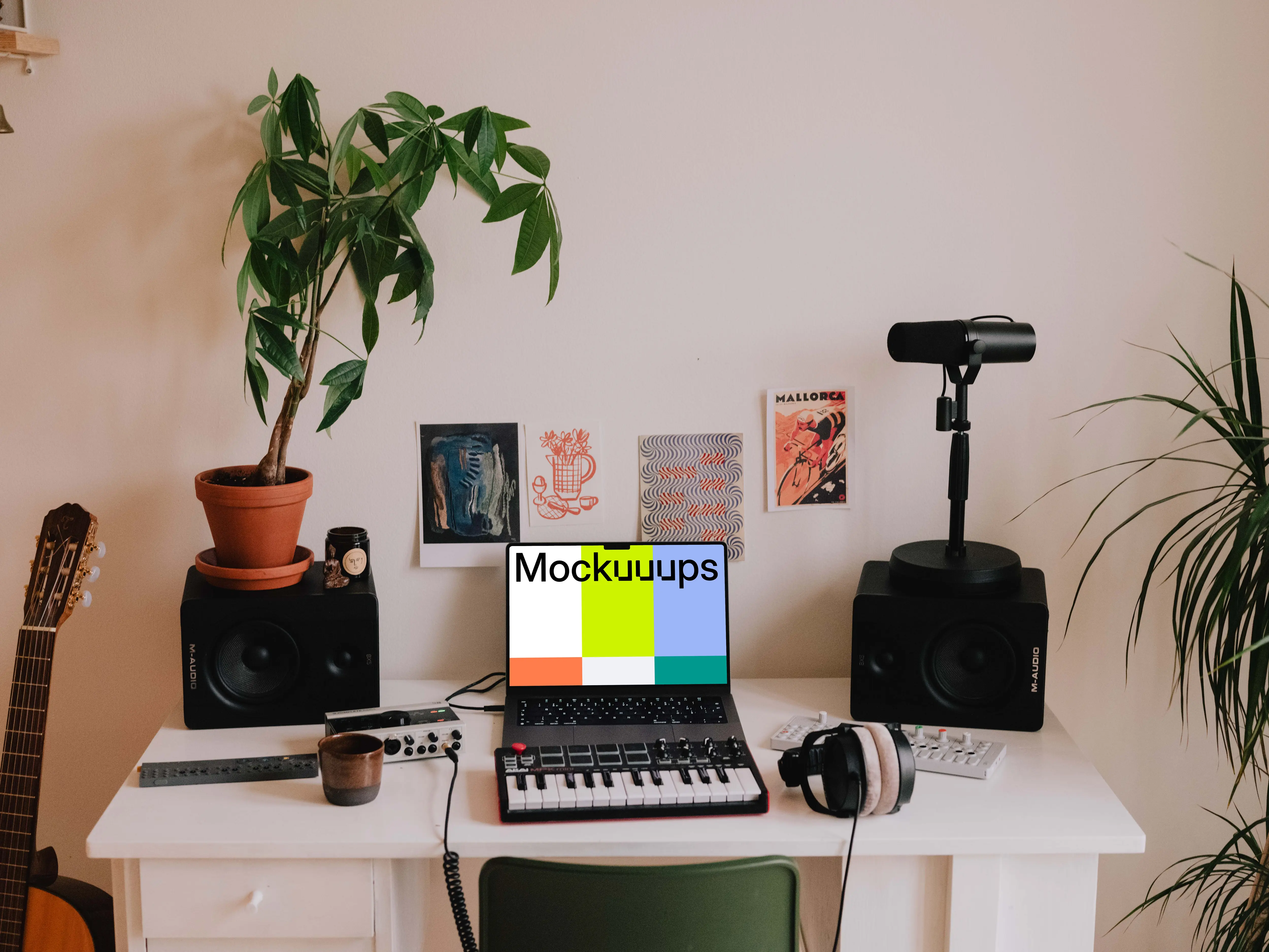 Music Mockup with MacBook Pro on the table