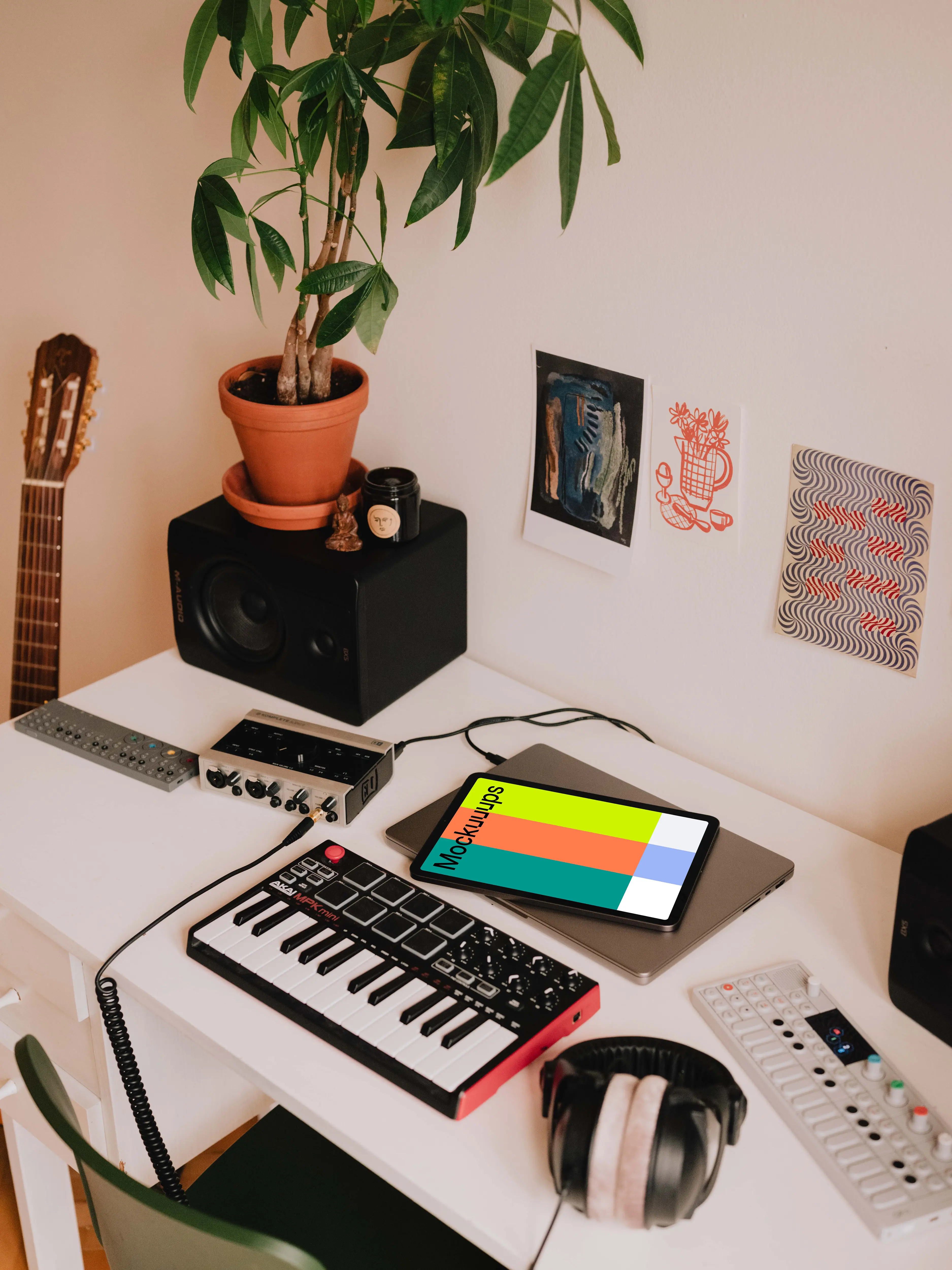Music studio mockup with iPad Air