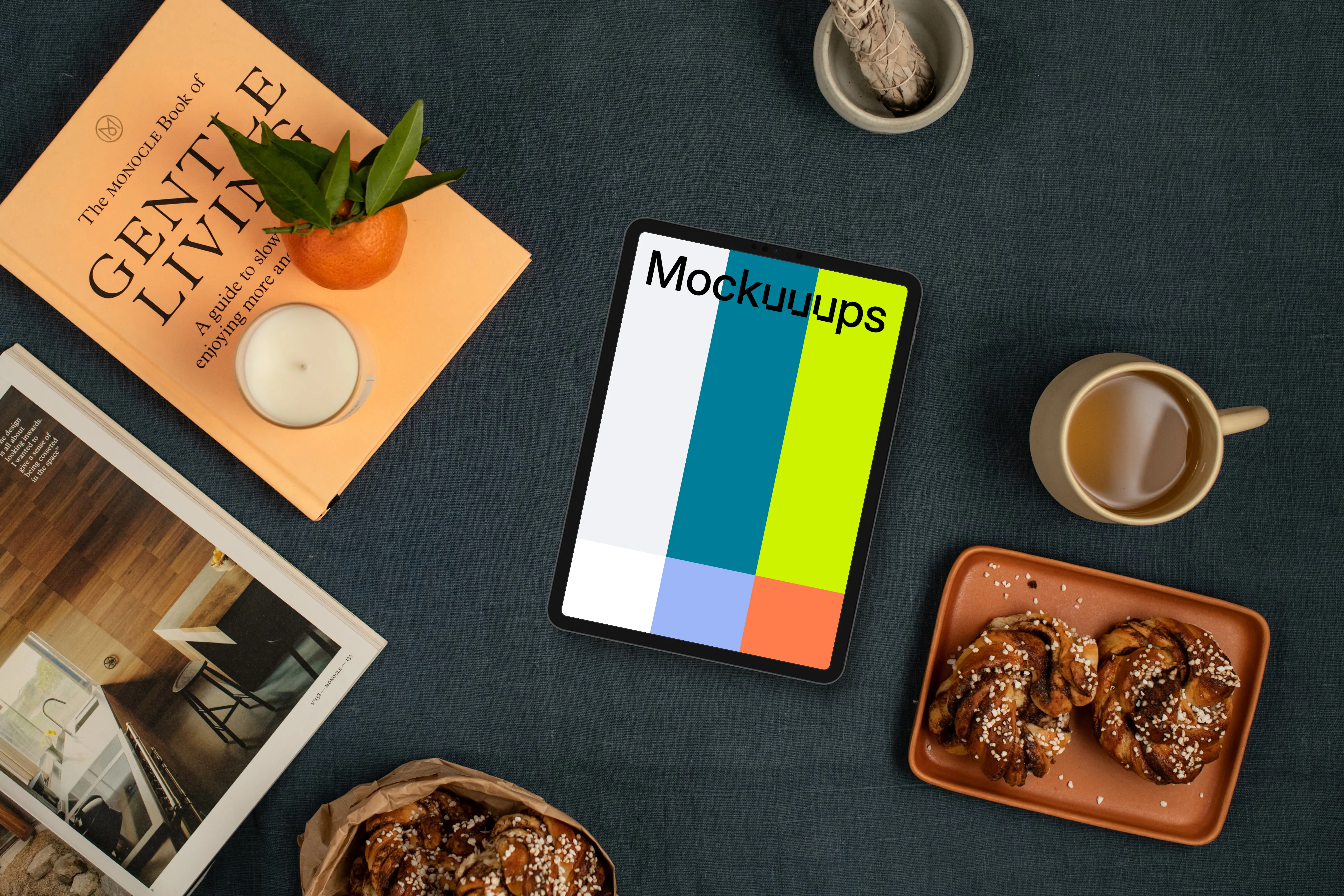 Pastries around tablet mockup