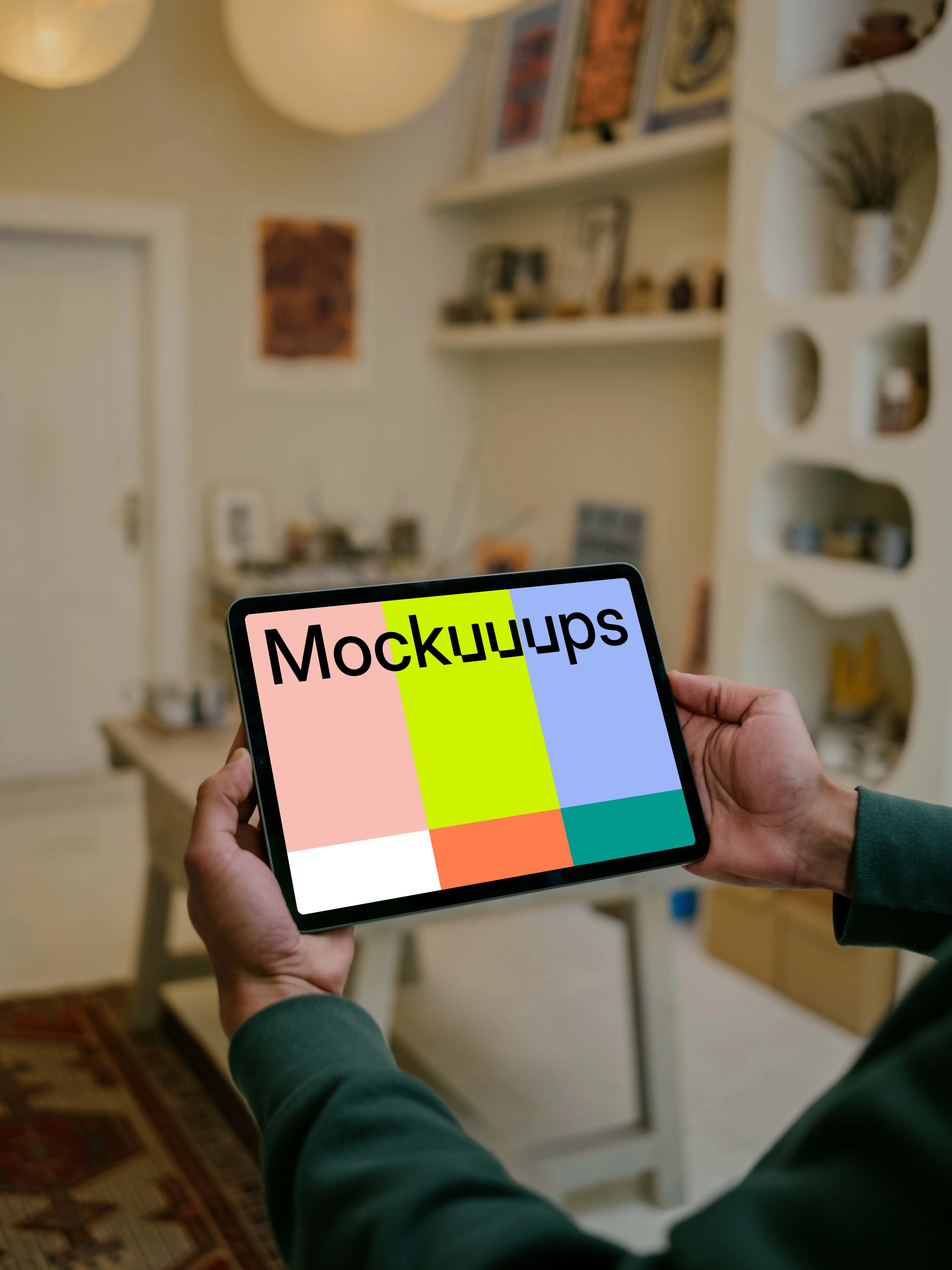 Person holding a tablet mockup