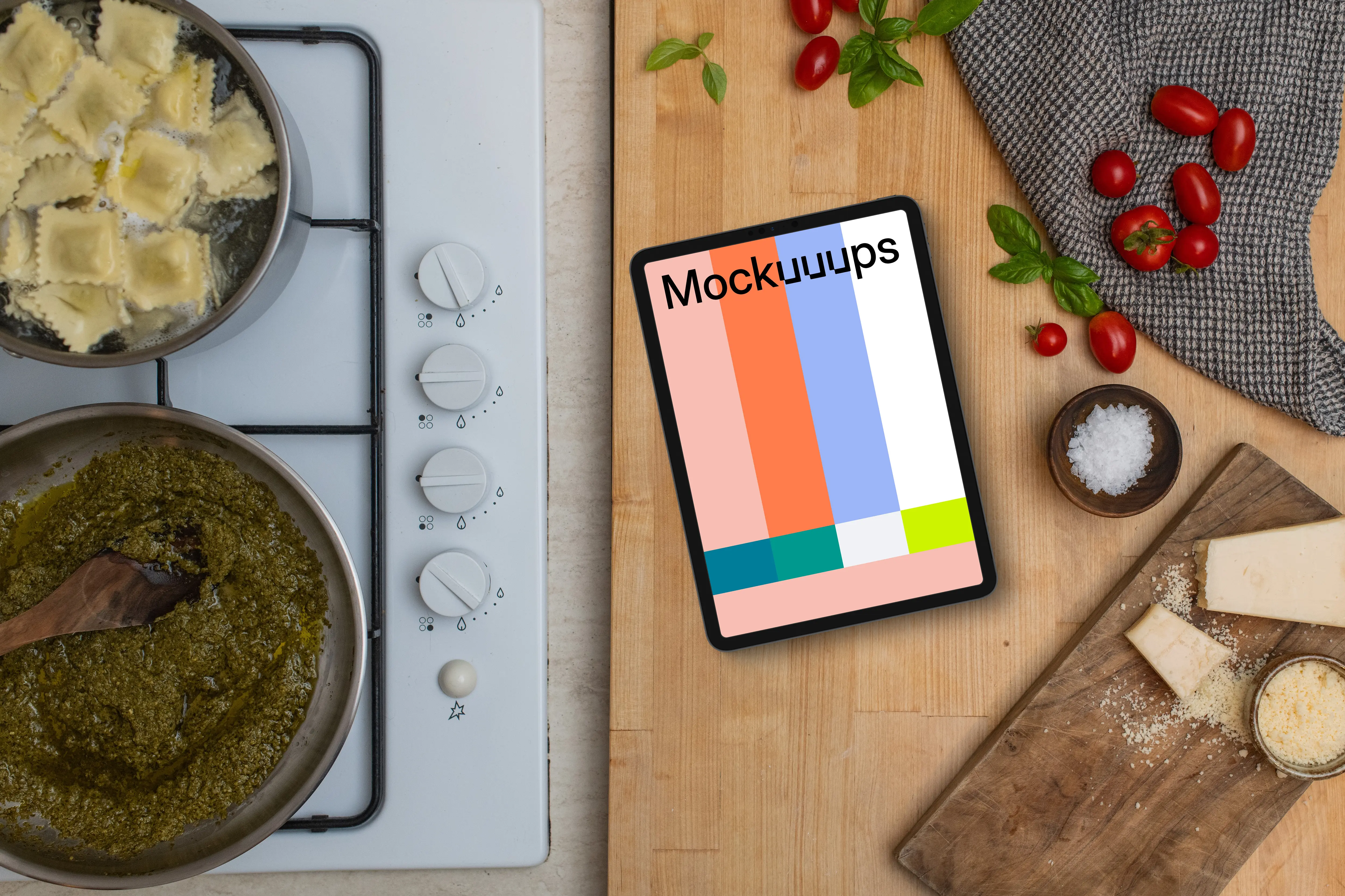 Pesto pasta and a iPad mockup