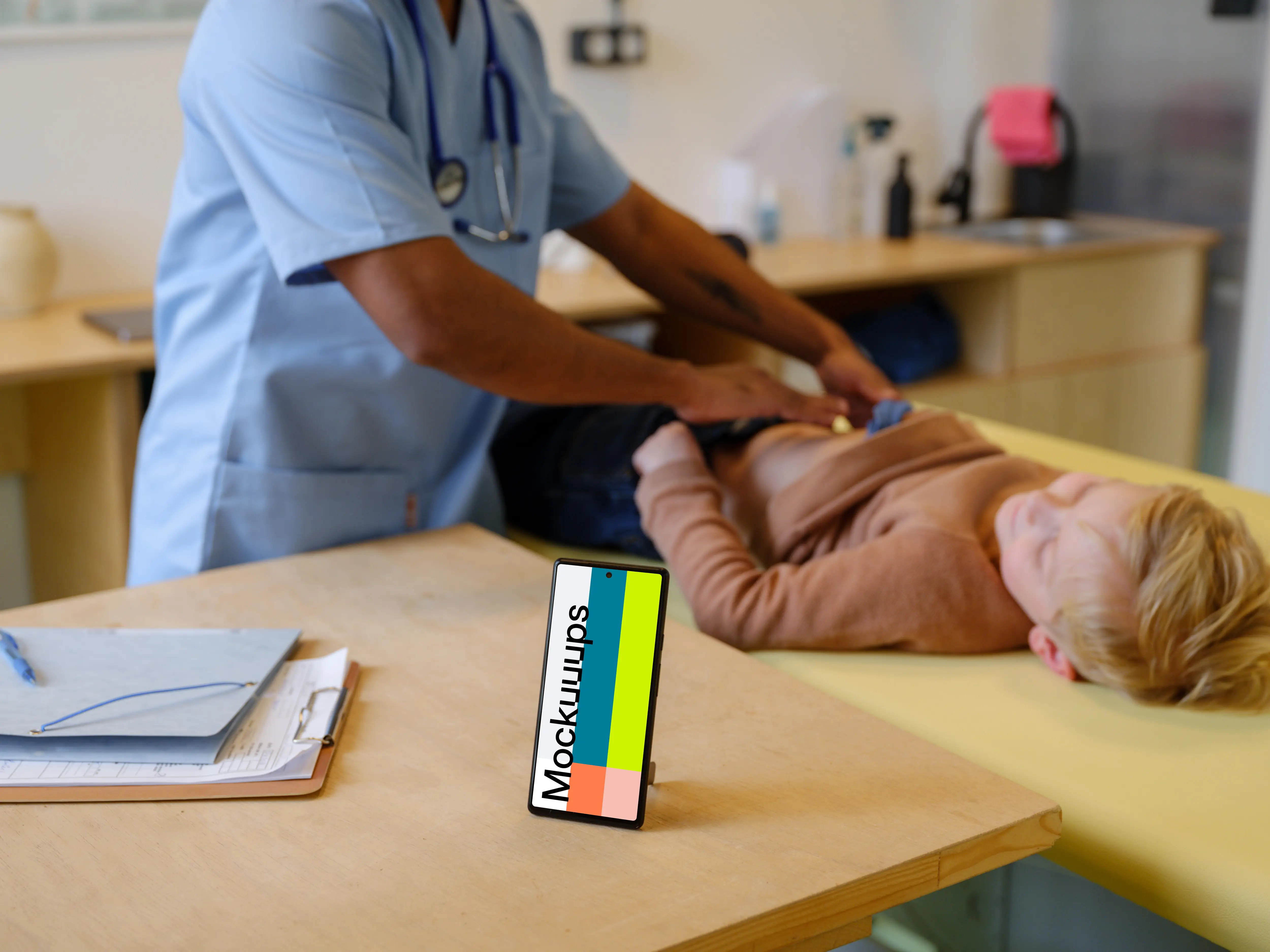 Phone mockup in the children's doctor's office