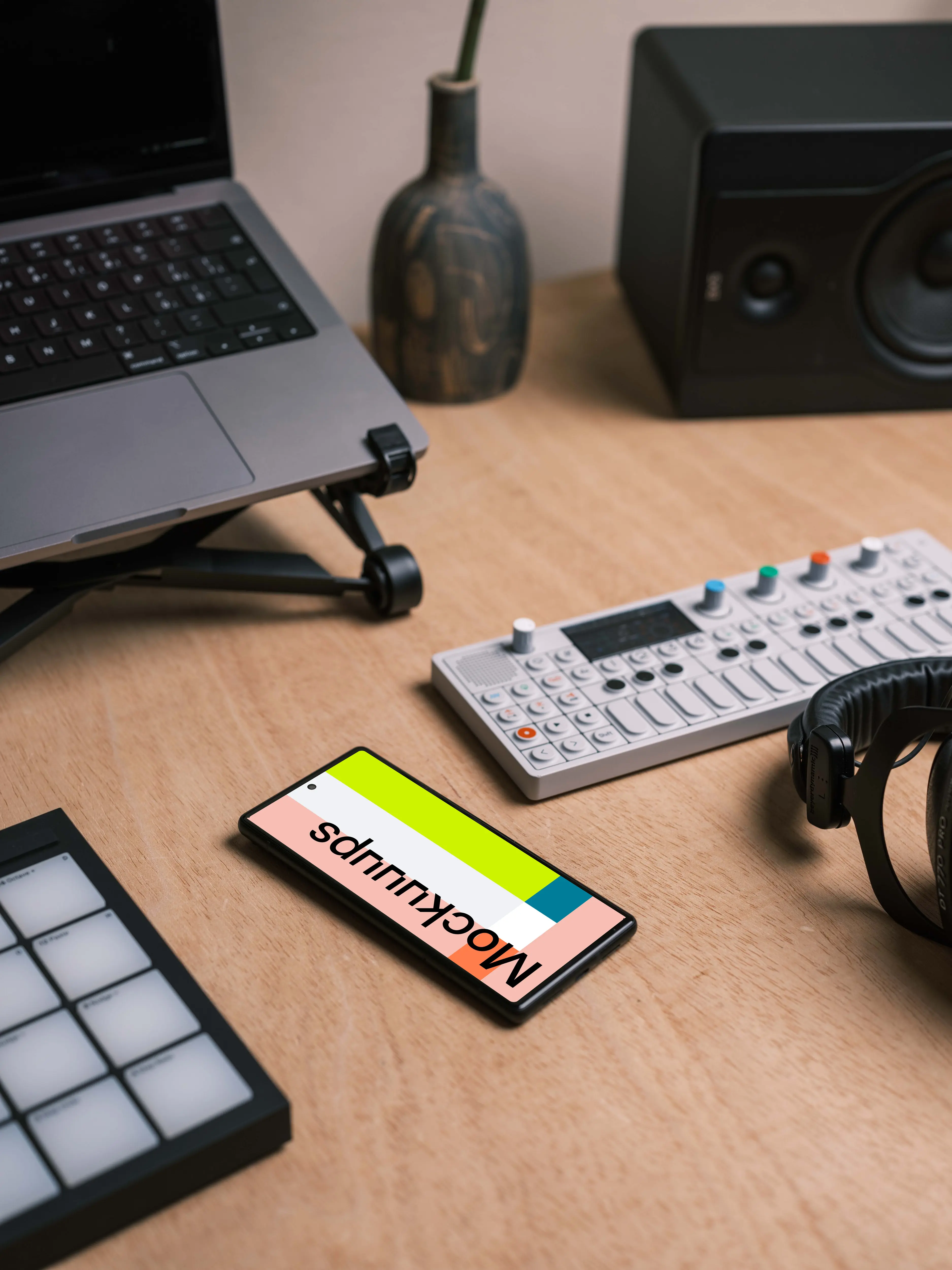 Phone mockup in the music studio