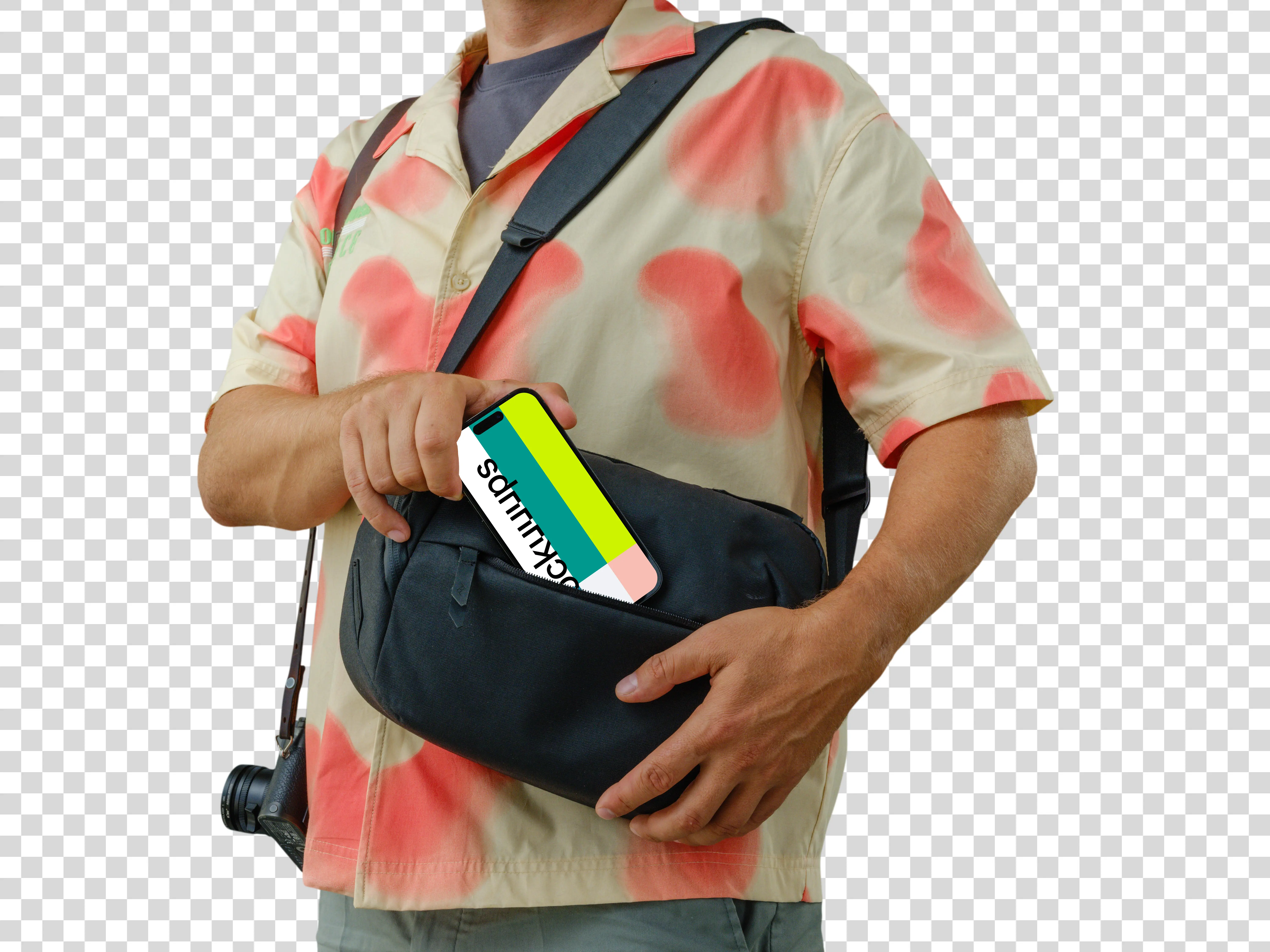 Photographer tourist with an iPhone 14 Pro mockup