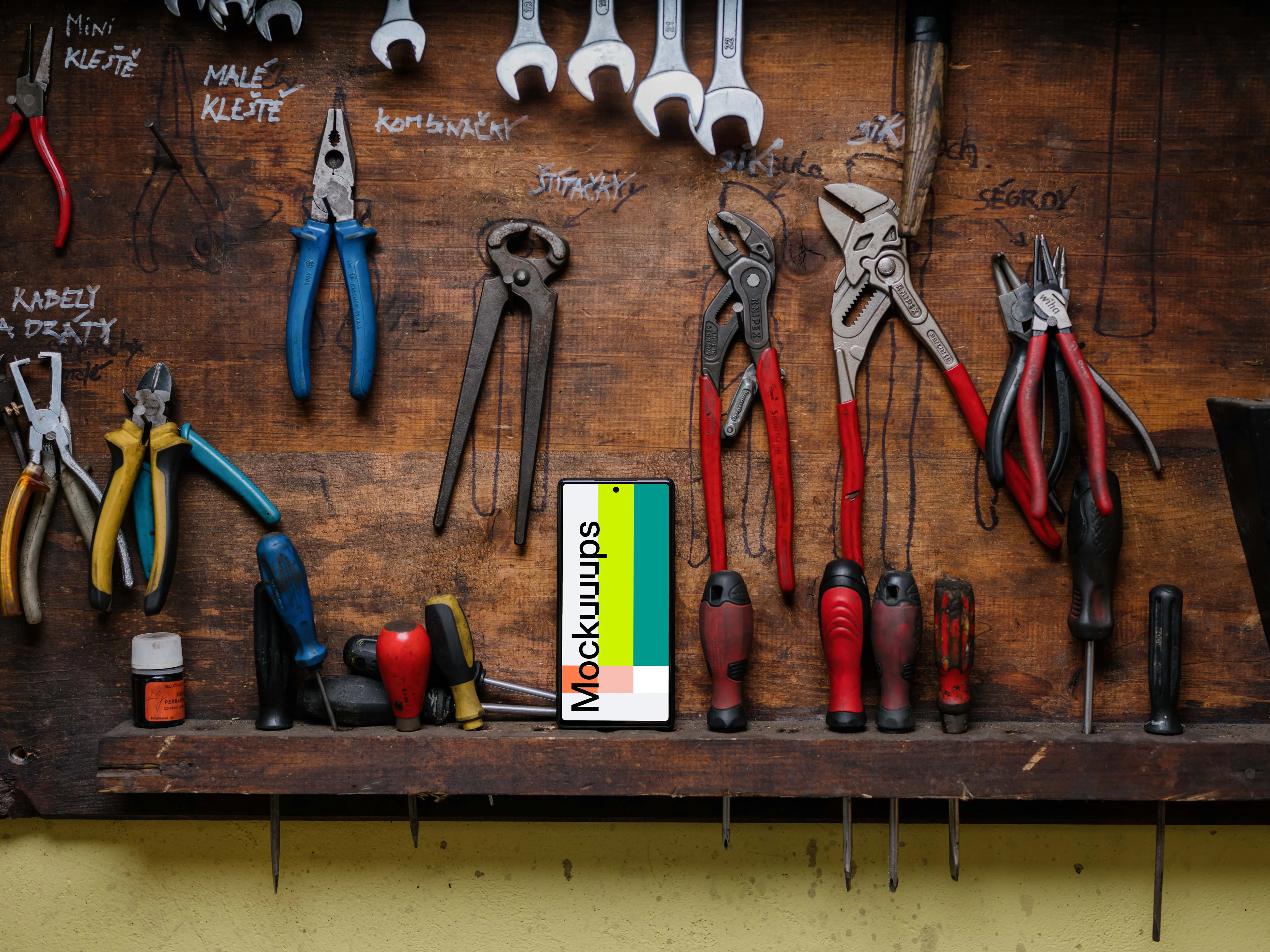 Pixel 6 mockup in a tool rack