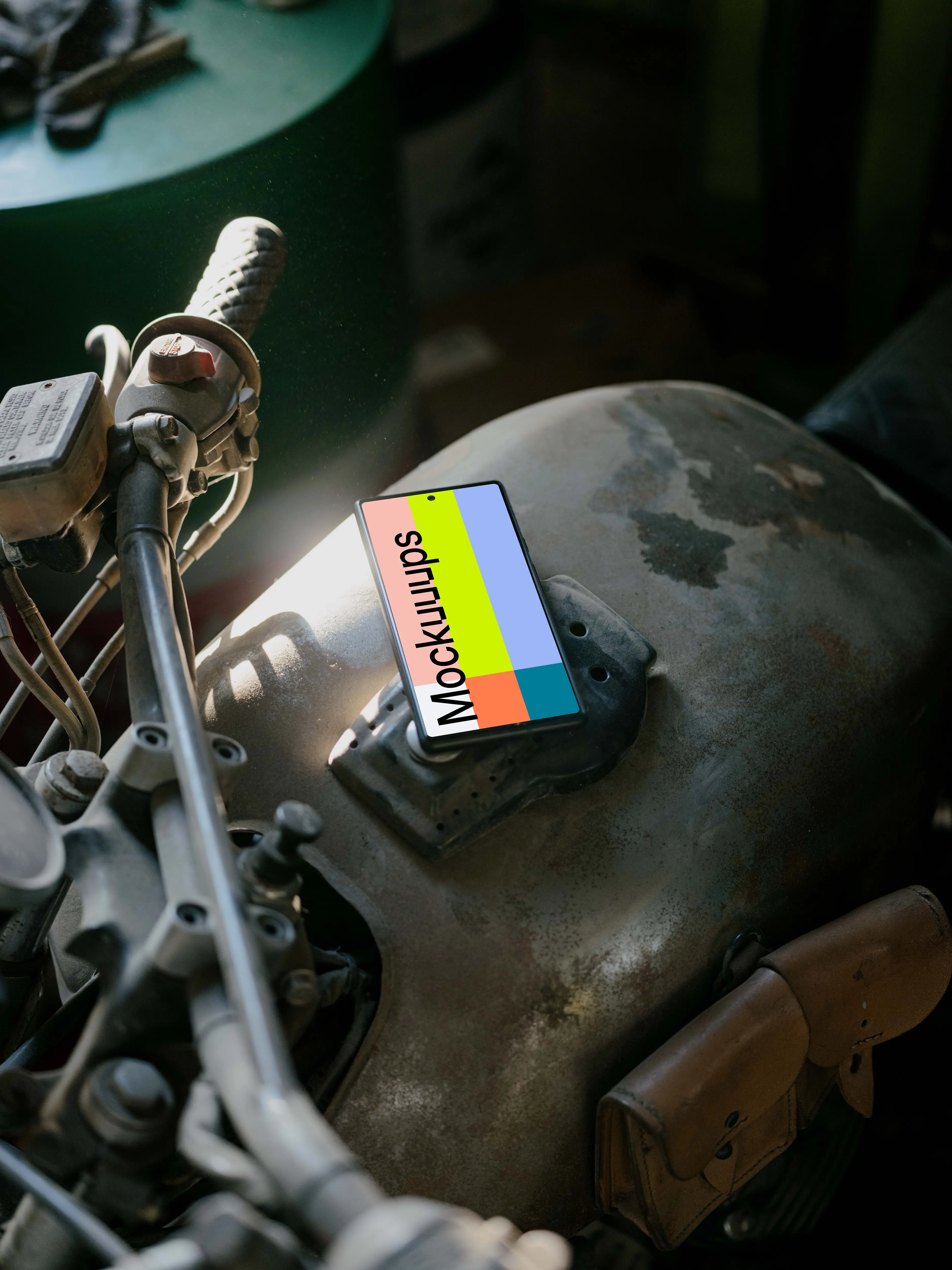 Pixel 6 mockup placed on a motorcycle fuel tank