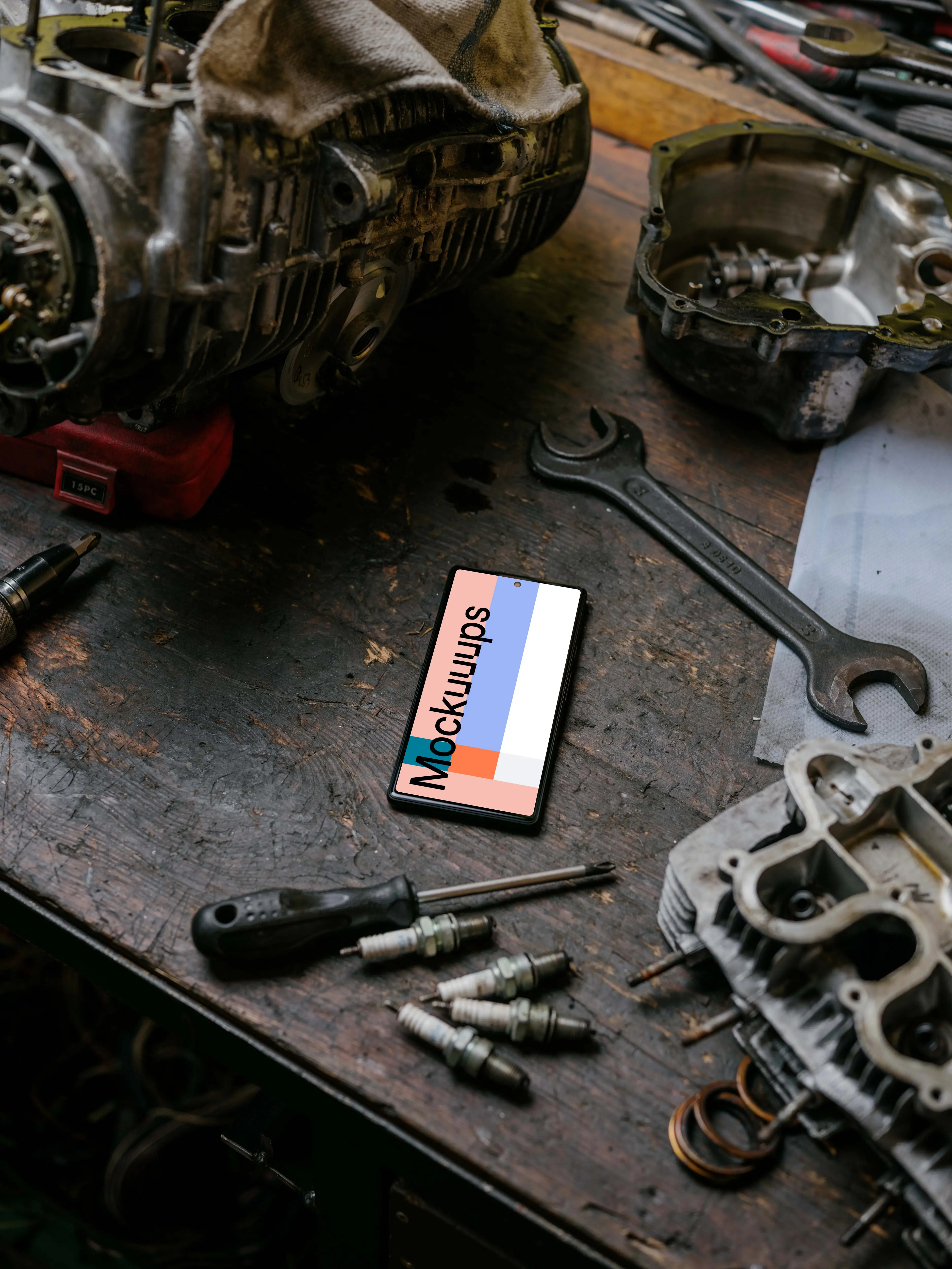 Pixel 6 mockup placed on a workbench