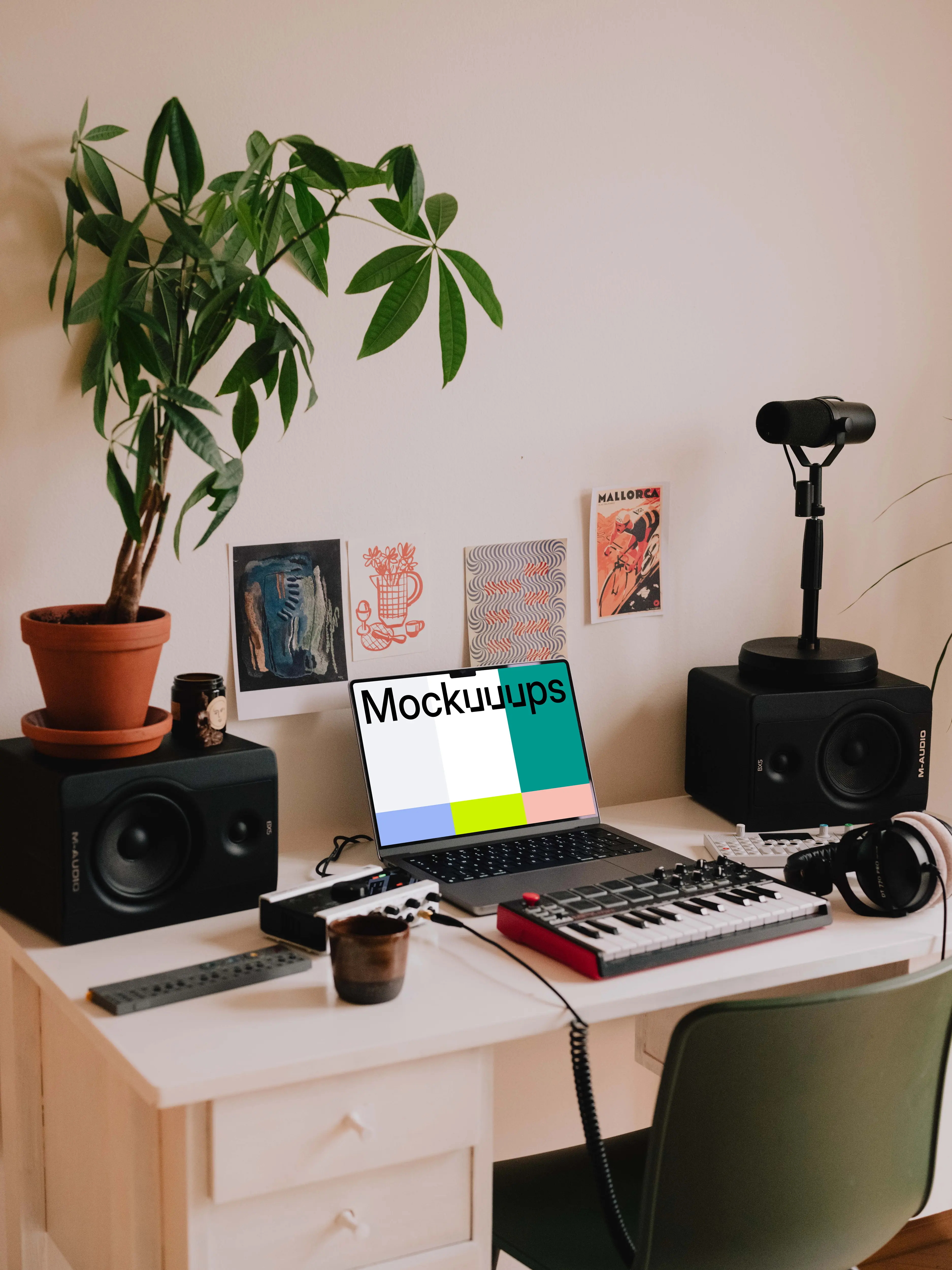 Podcast studio mockup with MacBook Pro