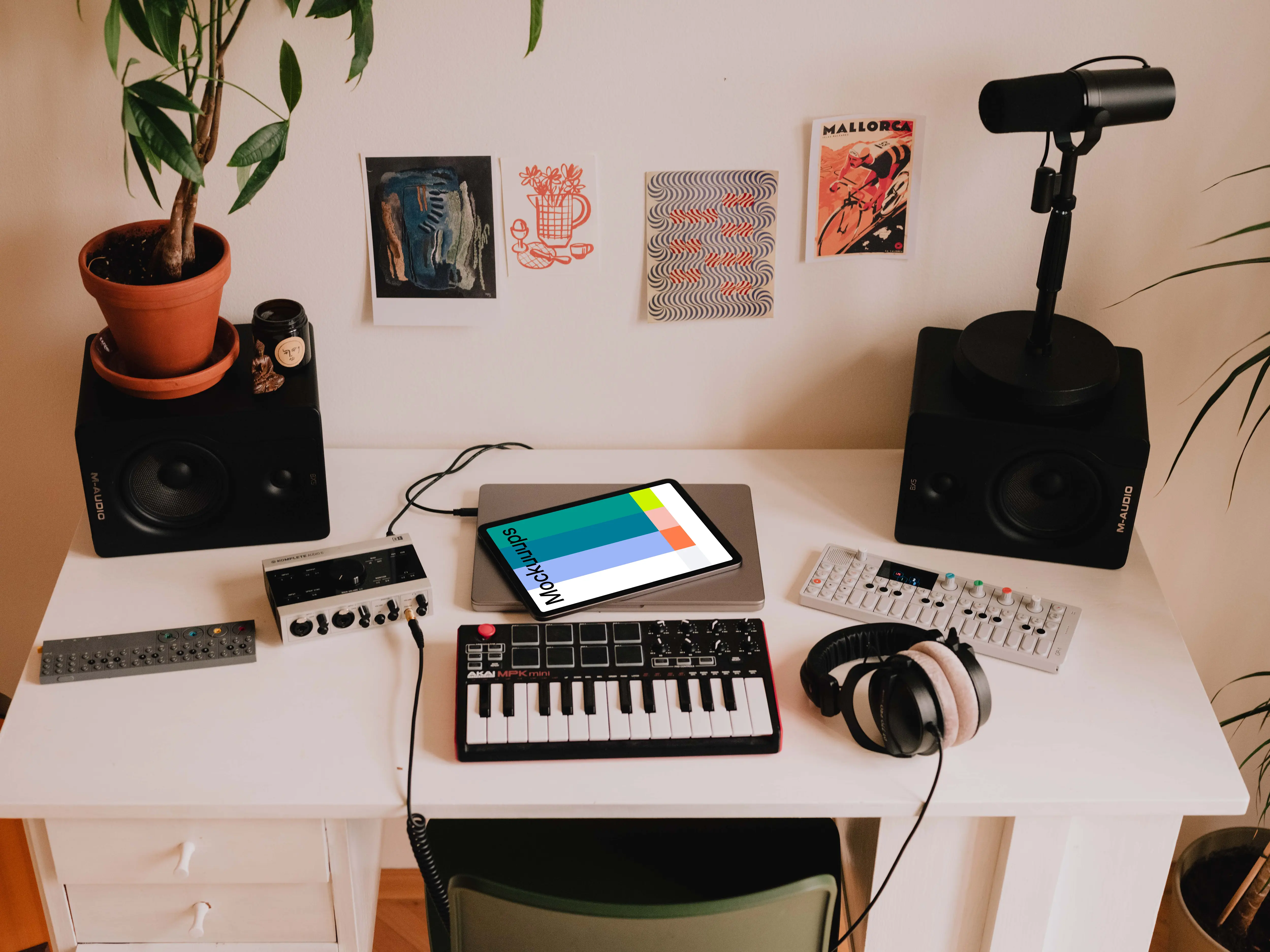 Small podcast studio with iPad Air mockup