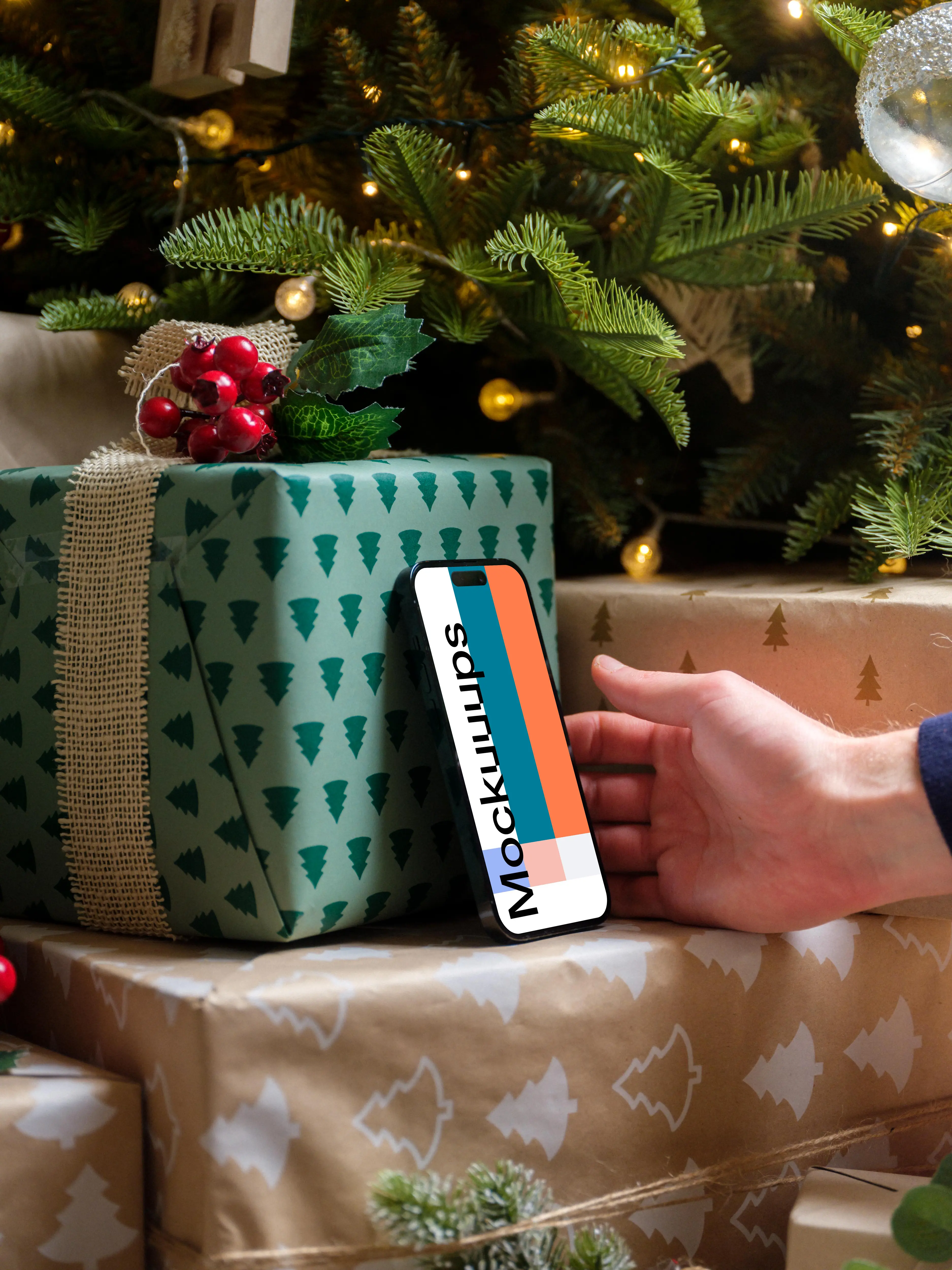 Smartphone mockup and Christmas gift