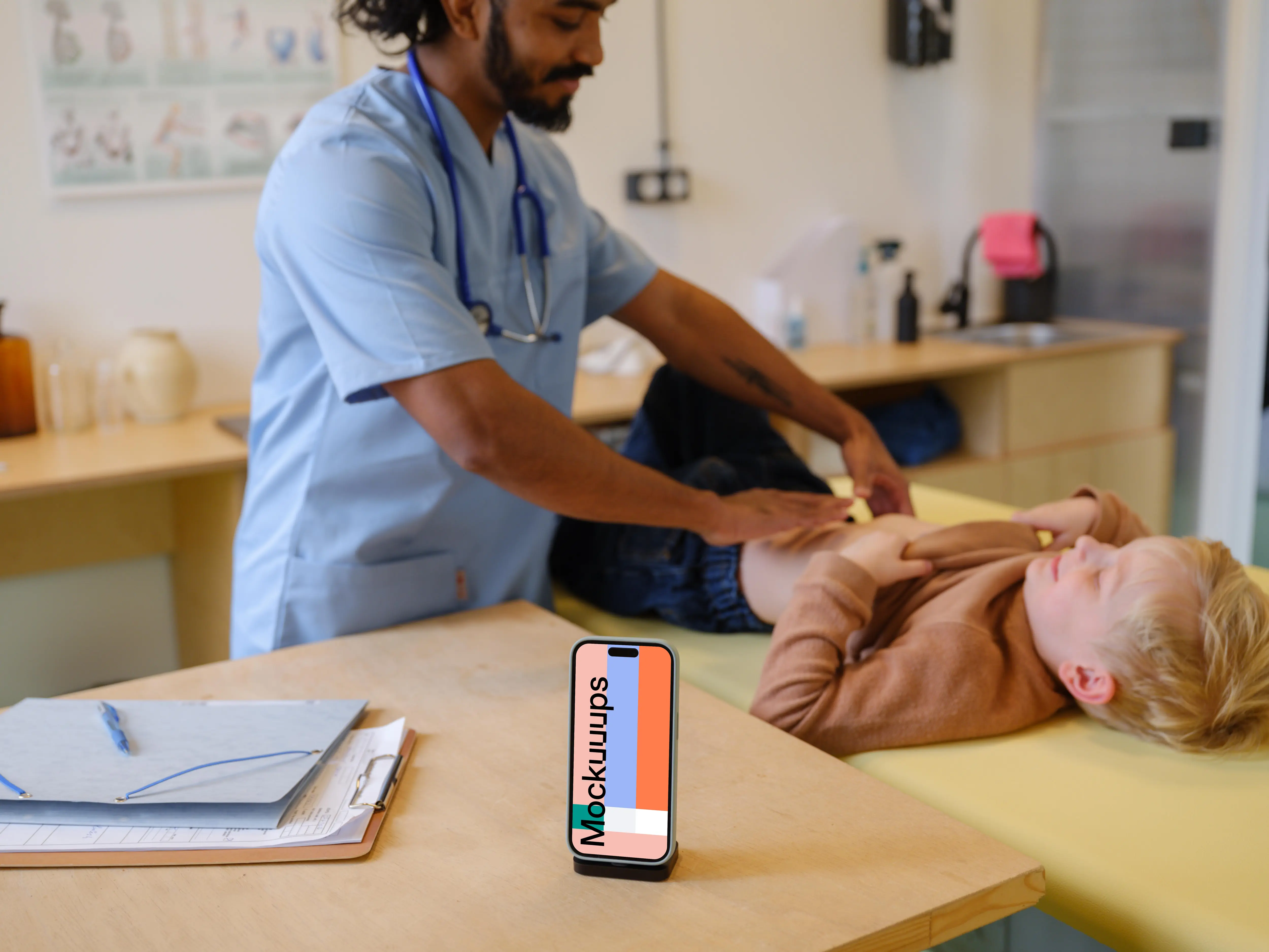 Smartphone mockup in the children's doctor's office